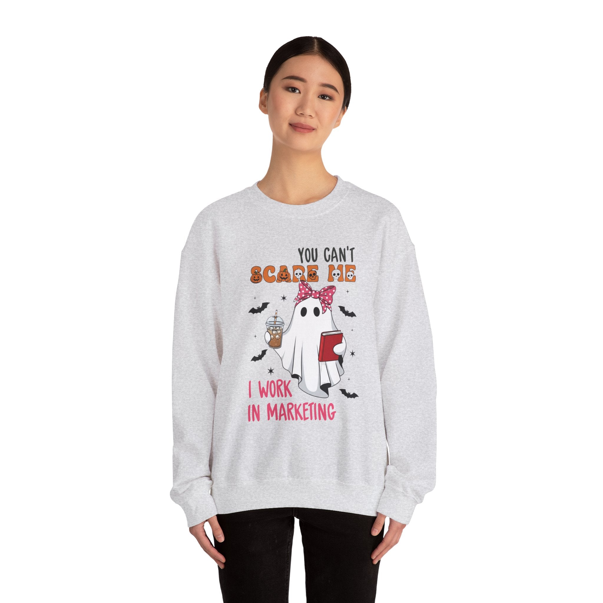 Funny Marketing Sweatshirt, Cute Ghost Ghoul Design, Halloween Gift, Unisex Crewneck, Work Humor