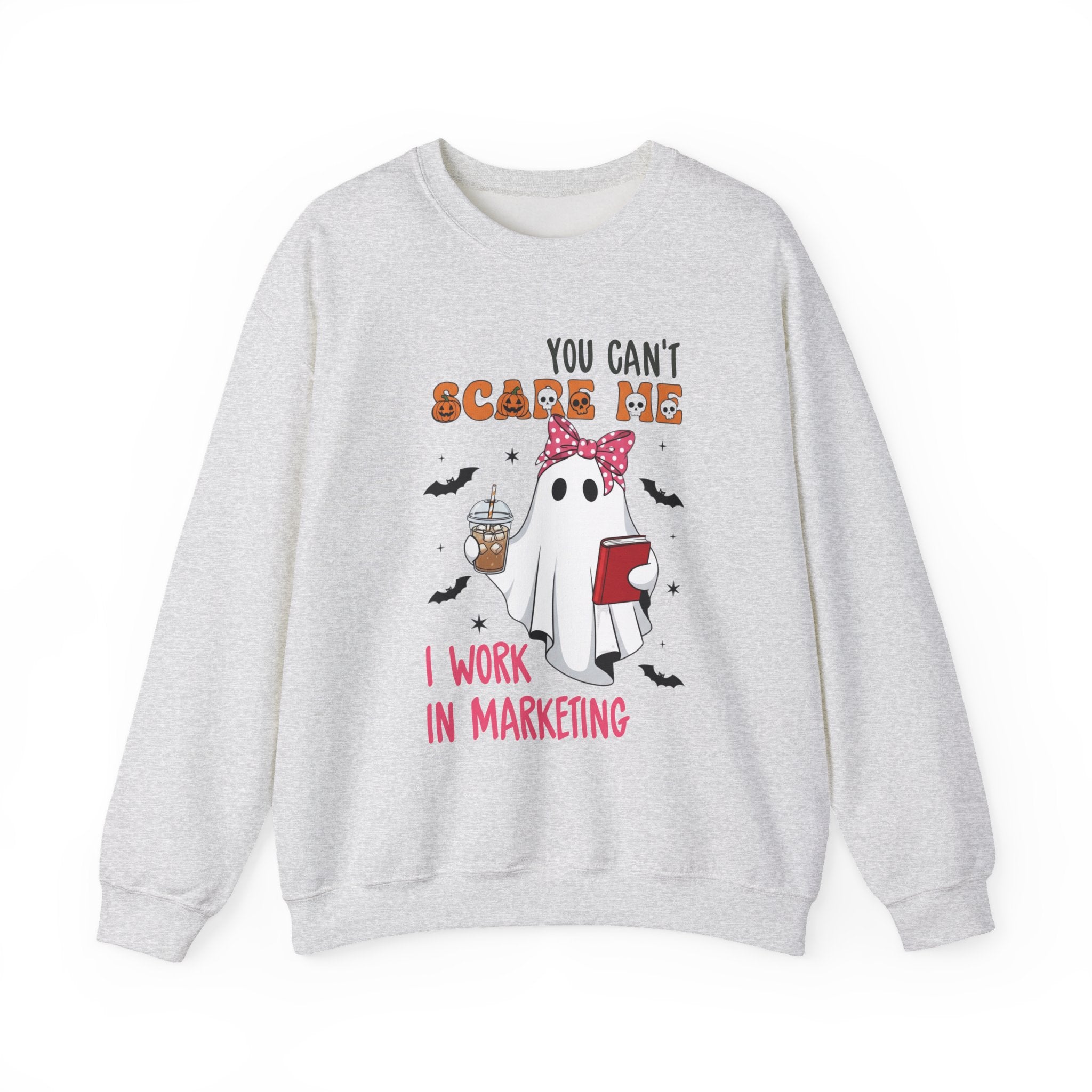 Funny Marketing Sweatshirt, Cute Ghost Ghoul Design, Halloween Gift, Unisex Crewneck, Work Humor