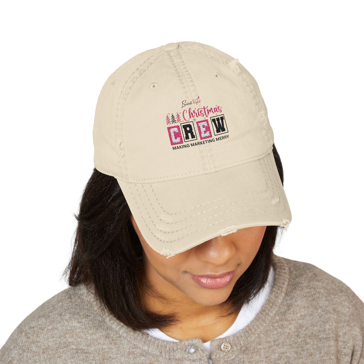 Distressed Embroidered "Christmas Crew" Dad Hat Search Perfect