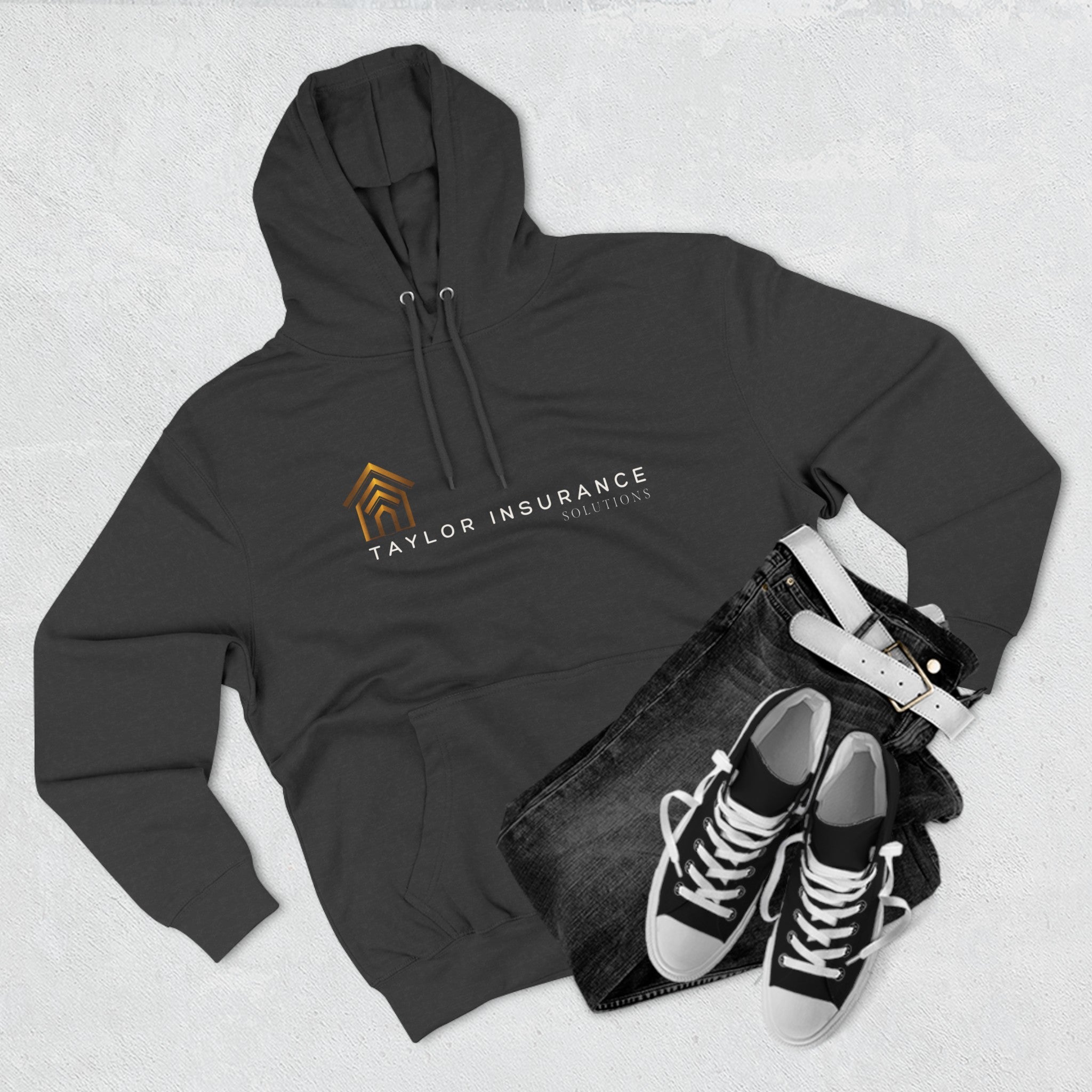 Three-Panel Fleece Hoodie White Logo  - Monette Taylor