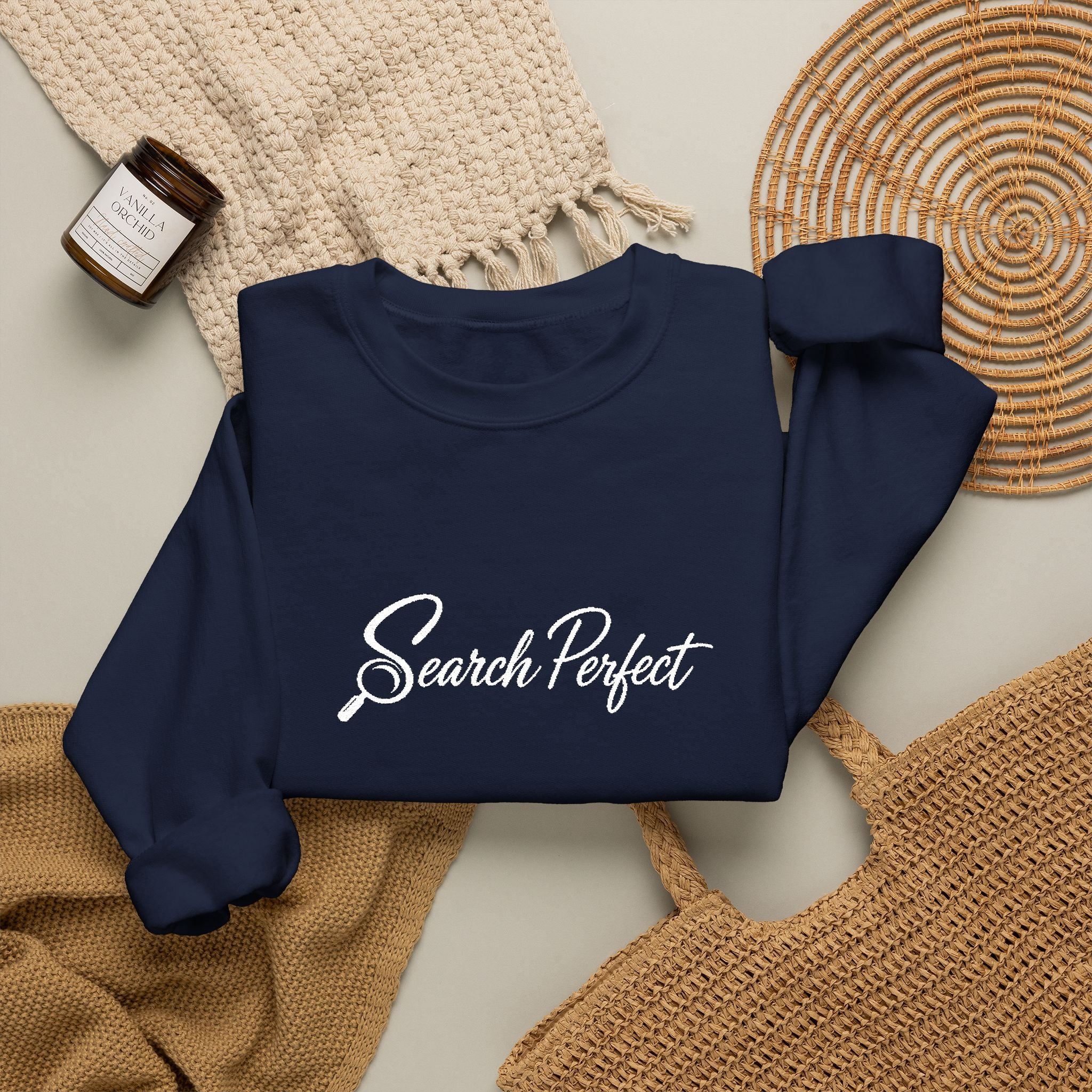 Crewneck Sweatshirt - Search Perfect White Logo Casual Pullover