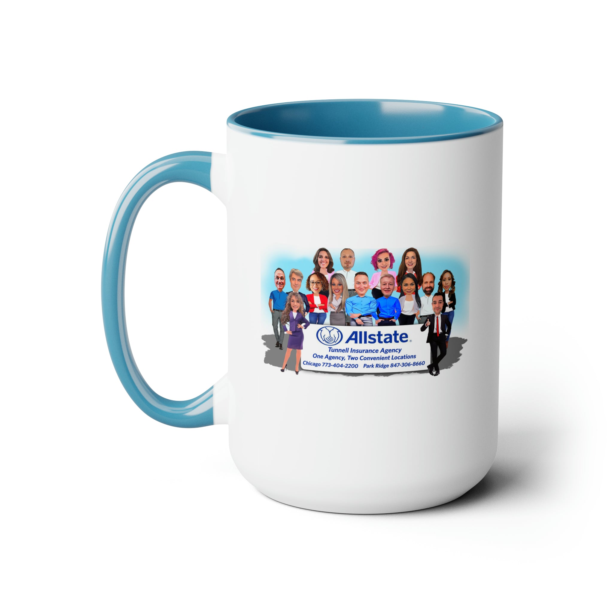 John Tunnell Agency  Caricature Two-Tone Coffee Mugs, 15oz - Team Photo