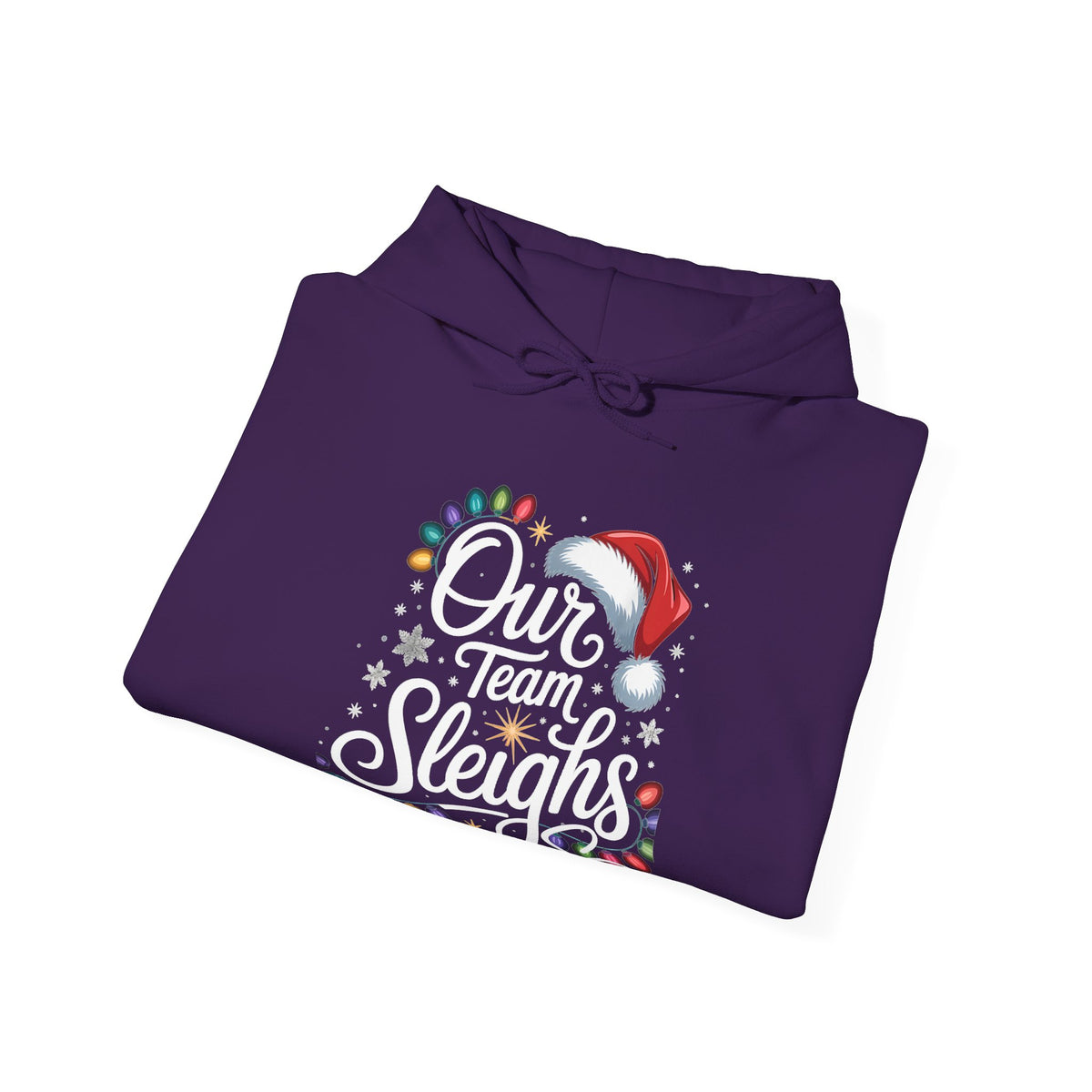 Our Team Sleighs Search Perfect Hoodie — Christmas Lights & Santa Hat Pullover