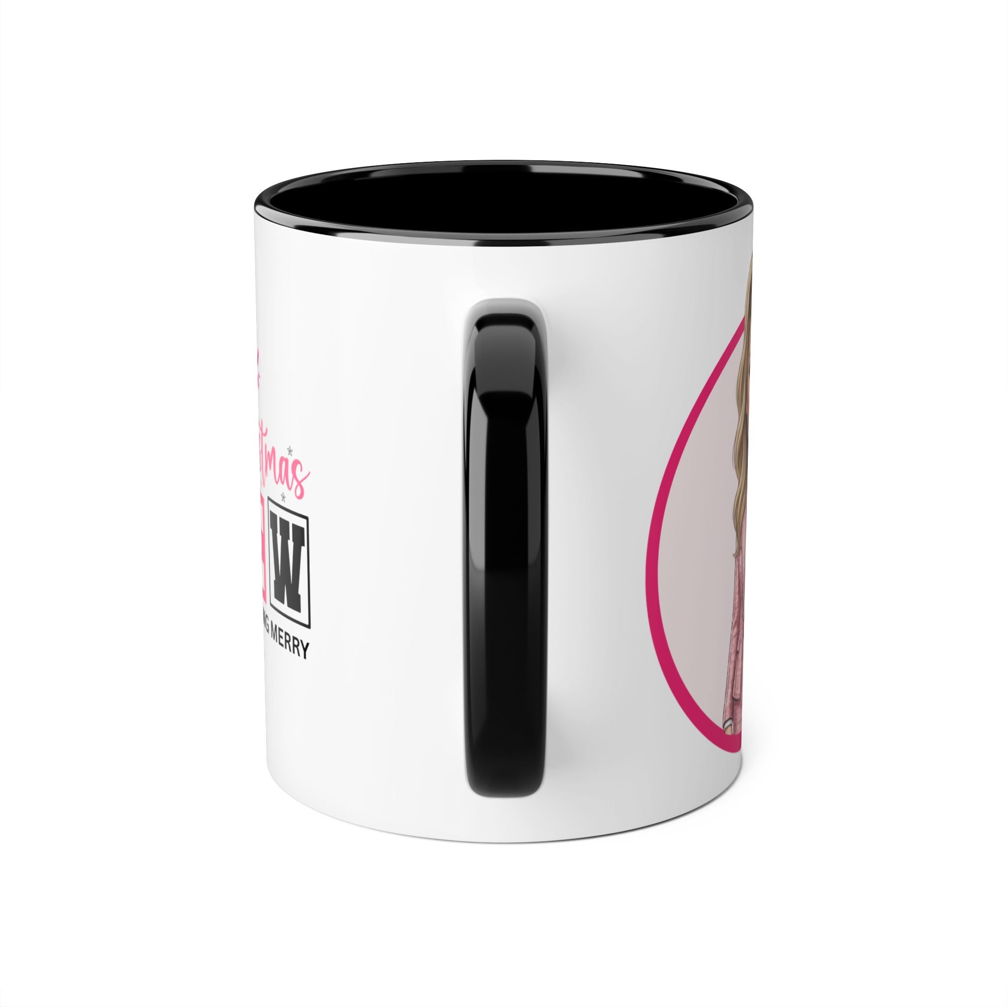 Pink Caricature Portrait Accent Mug — Search Perfect Caricature Christmas
