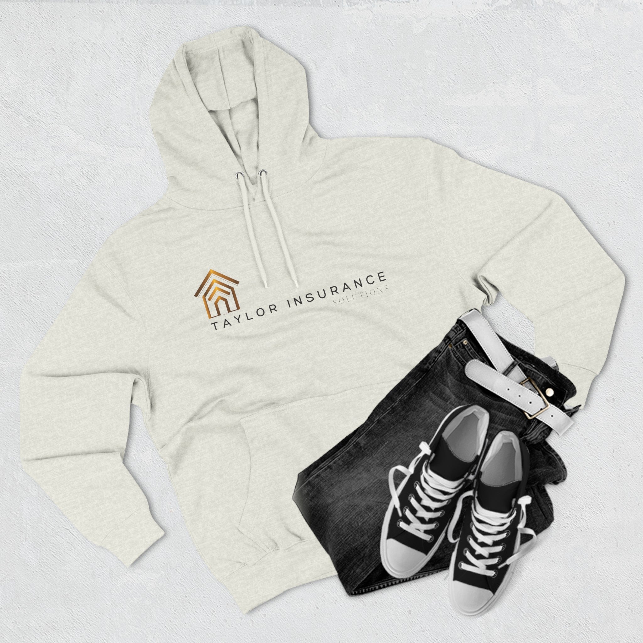 Three-Panel Fleece Hoodie Black Logo  -  Monette Taylor