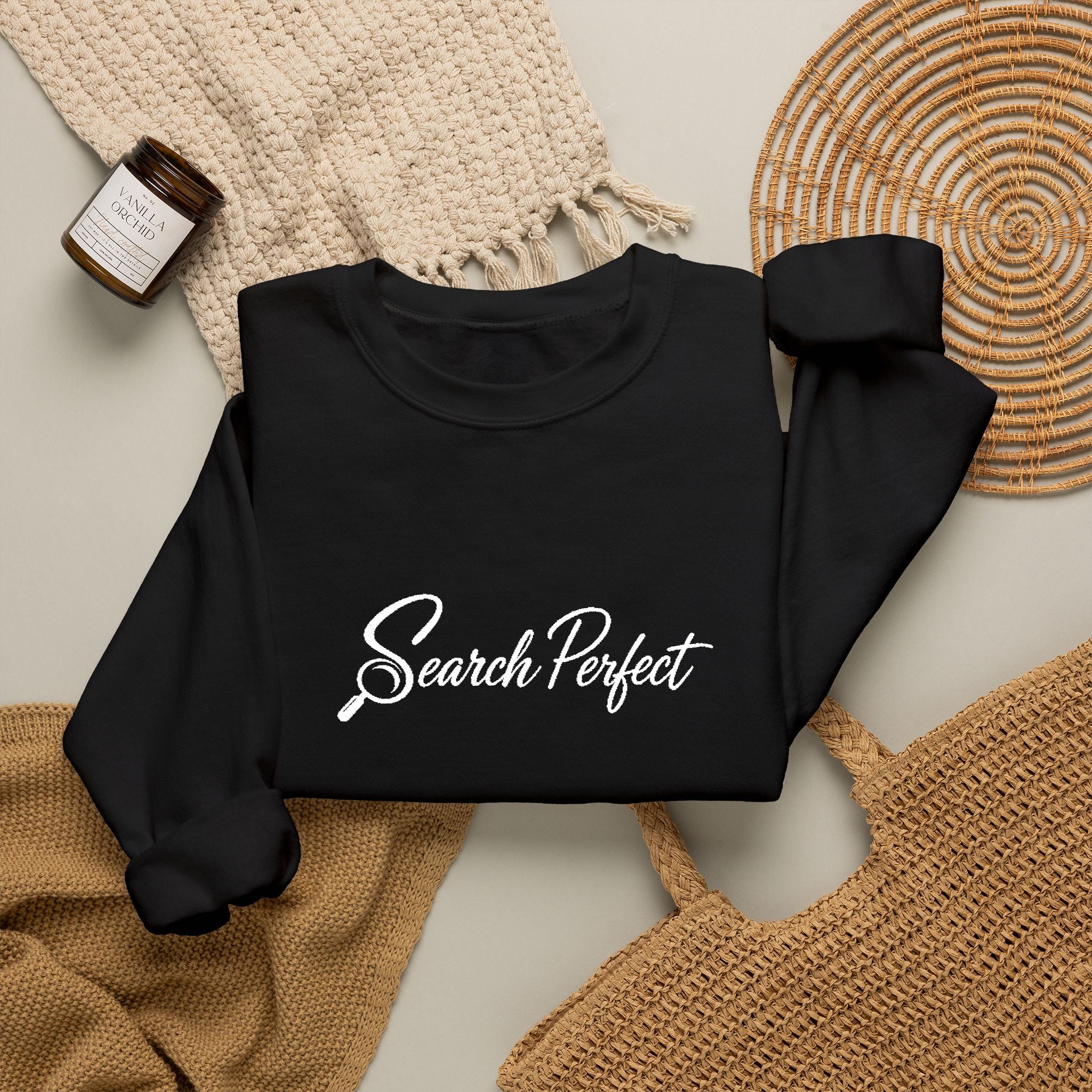 Crewneck Sweatshirt - Search Perfect White Logo Casual Pullover