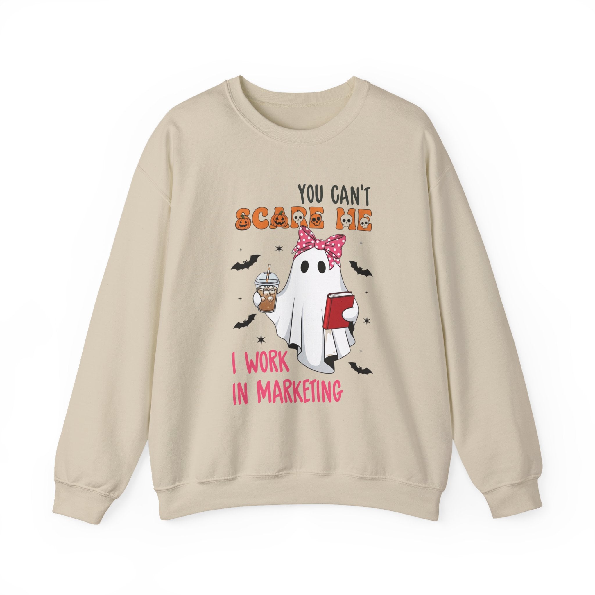 Funny Marketing Sweatshirt, Cute Ghost Ghoul Design, Halloween Gift, Unisex Crewneck, Work Humor
