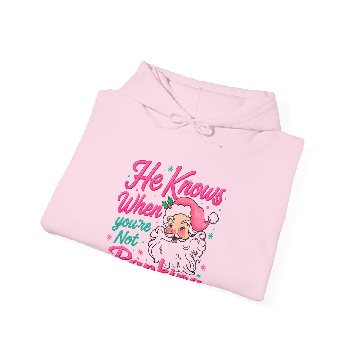 Santa Graphic Hoodie — "He Knows When You’re Not Ranking" SEO Funny Holiday Hoodie (Search Perfect Back)