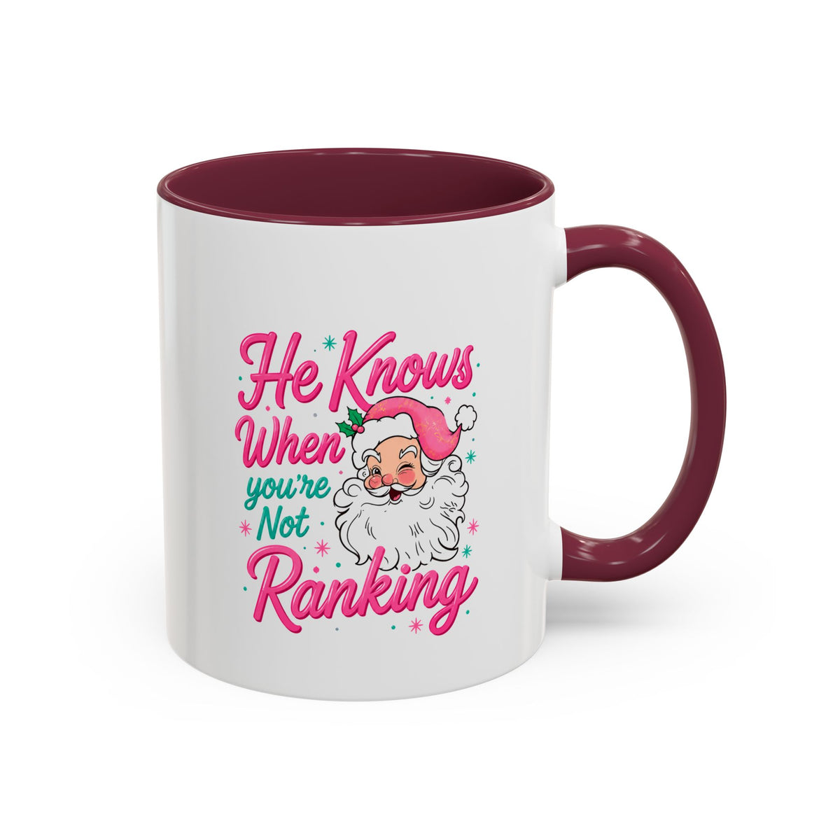 He Knows When You’re Not Ranking Funny Santa Mug with Caricature
