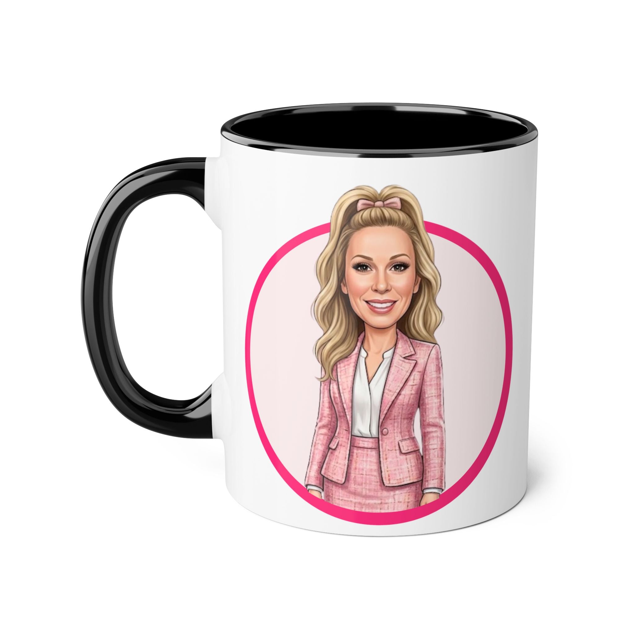 Pink Caricature Portrait Accent Mug — Search Perfect Caricature Christmas