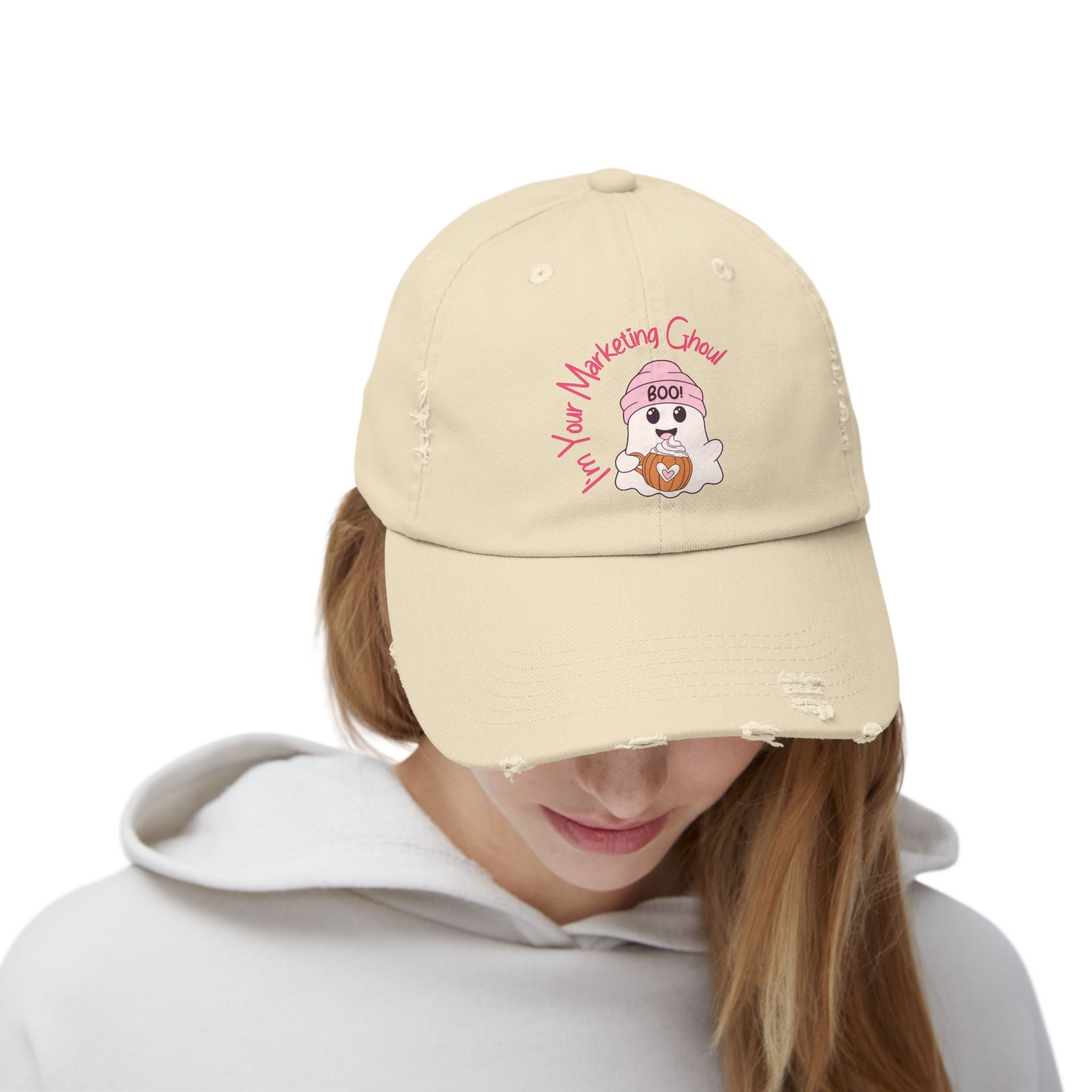 Unisex Distressed Cap – I'm Your Marketing Ghoul, Casual Hat for Creative Professionals, Gift for Marketers