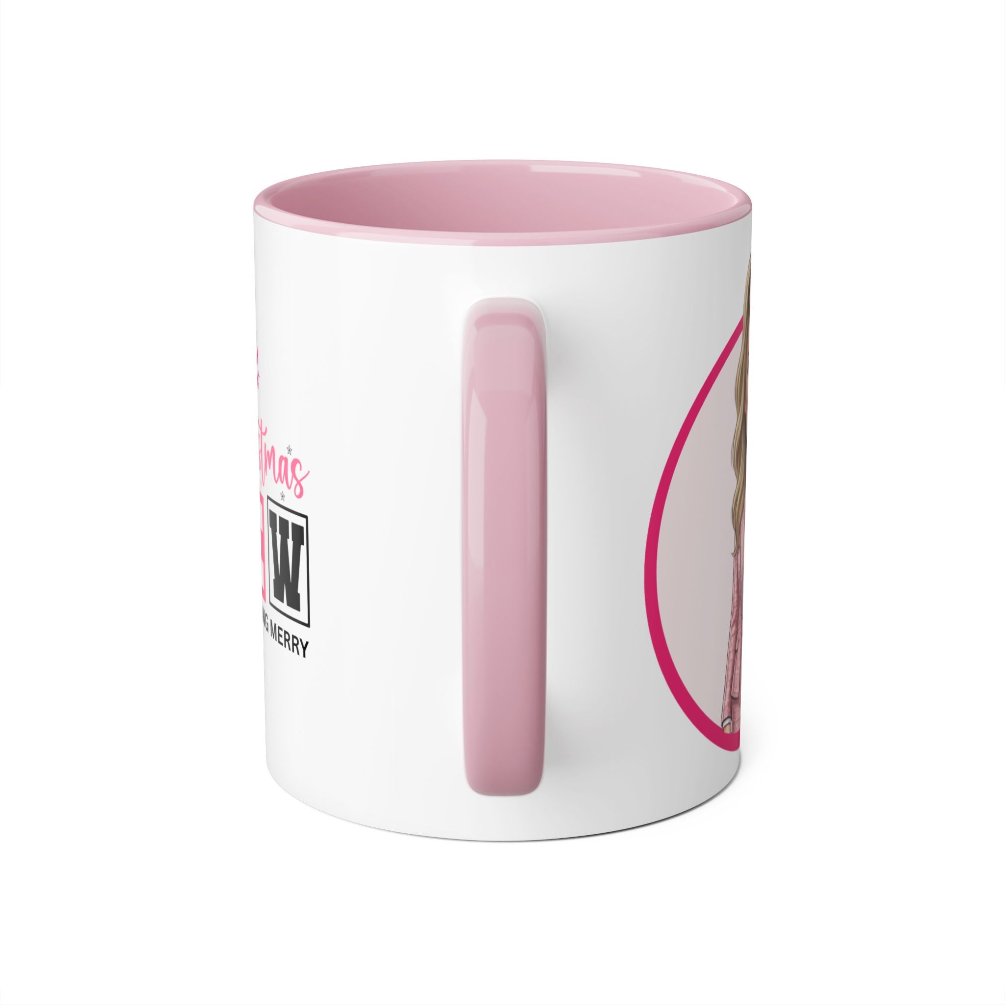Pink Caricature Portrait Accent Mug — Search Perfect Caricature Christmas