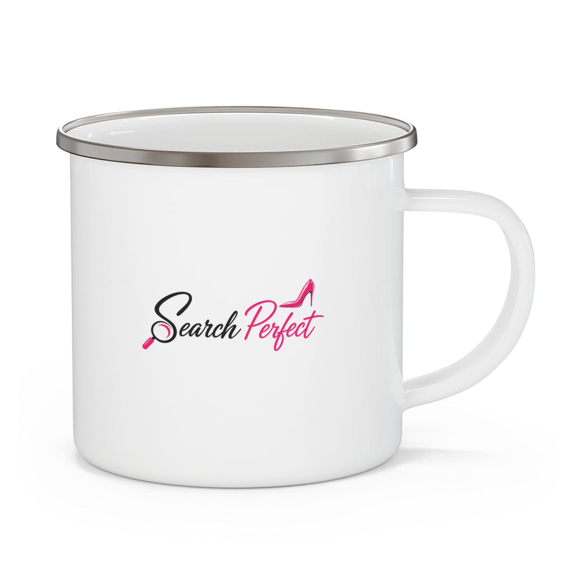 Cyndy Enamel Camping Mug — Search Perfect  Retro Pink Circle Camper Coffee Cup for Outdoor Lovers