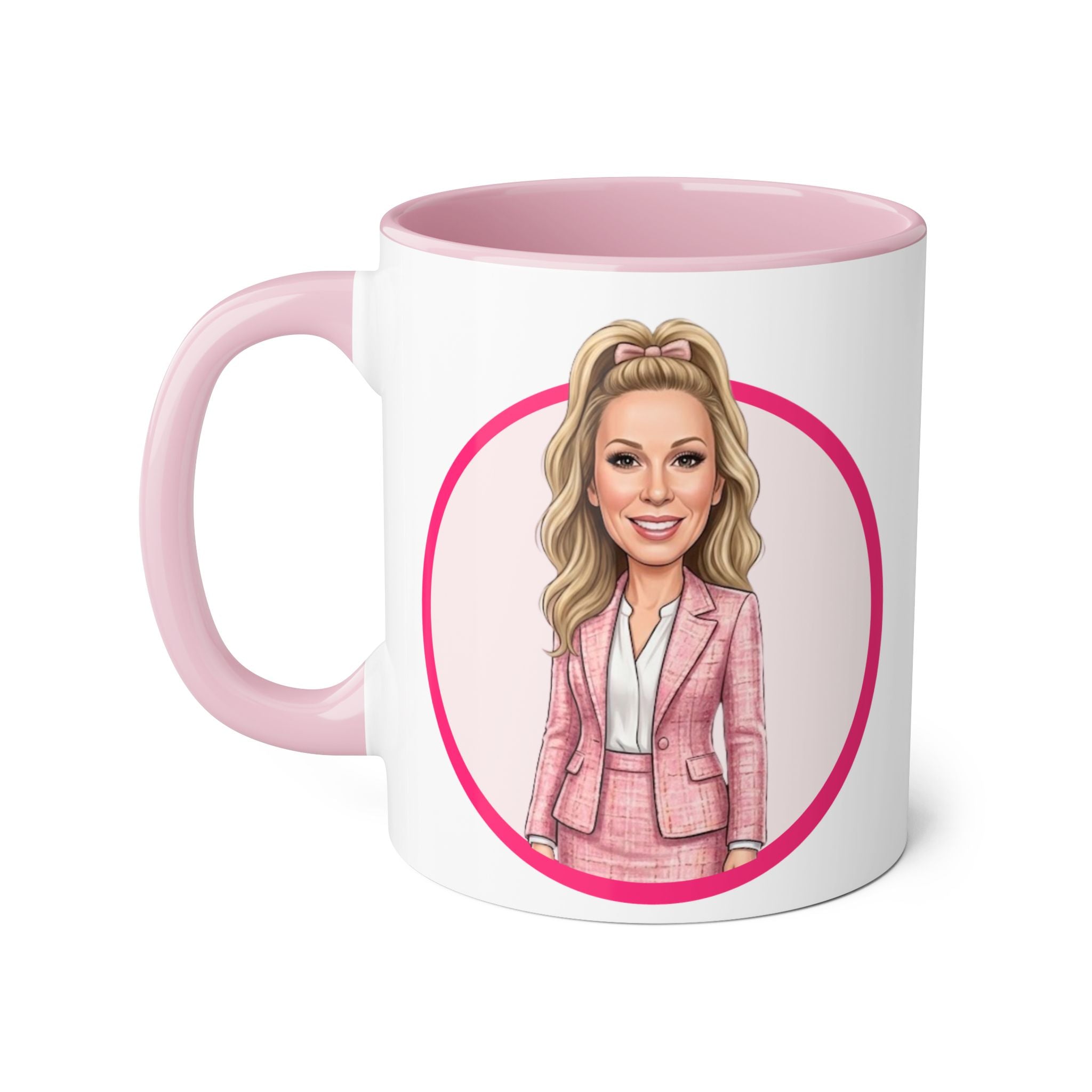 Pink Caricature Portrait Accent Mug — Search Perfect Caricature Christmas