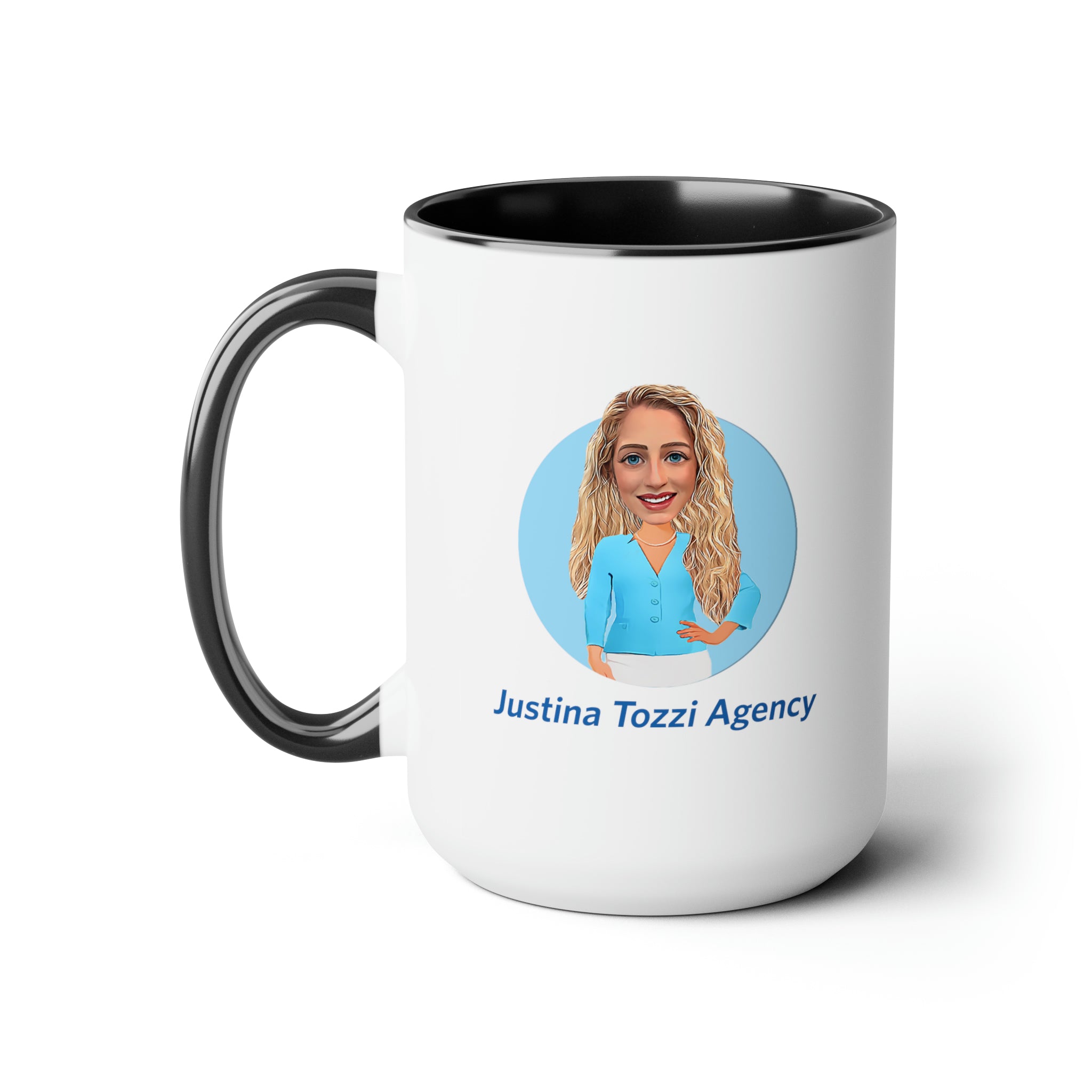 Justina Tozzi Agency Caricature Two-Tone Coffee Mugs, 15oz - Justina