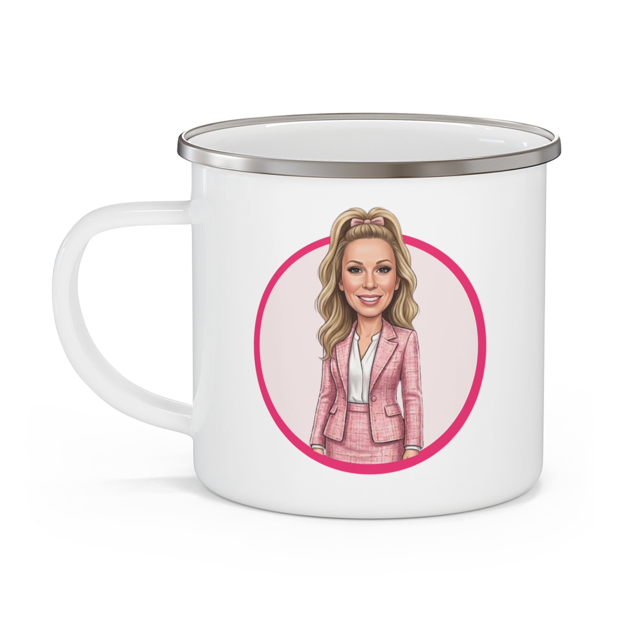 Enamel Camping Mug — Search Perfect  Retro Pink Circle Camper Coffee Cup for Outdoor Lovers