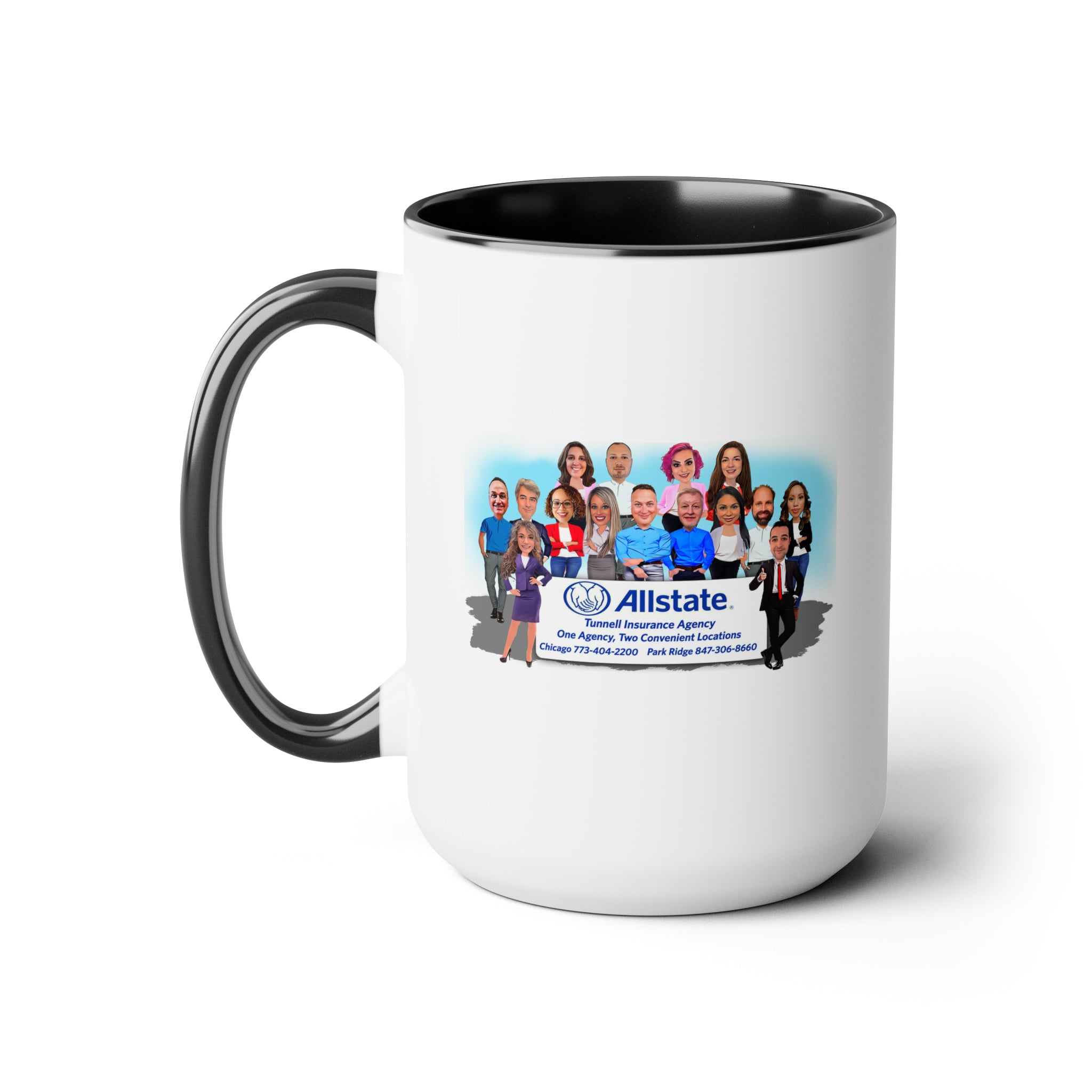 John Tunnell Agency  Caricature Two-Tone Coffee Mugs, 15oz - Team Photo