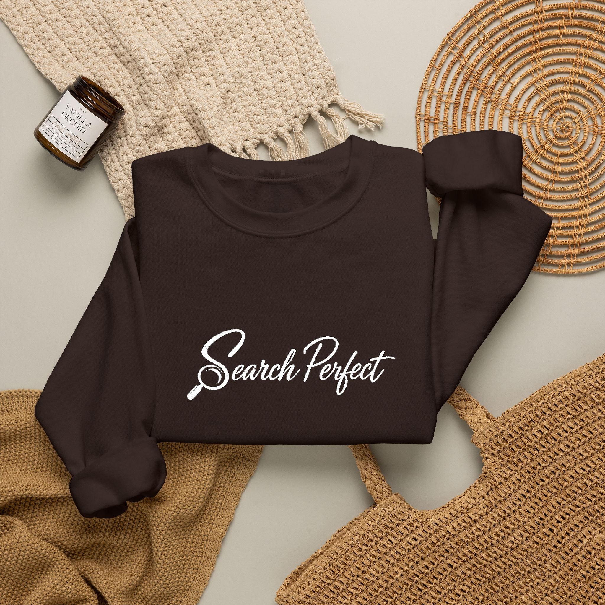 Crewneck Sweatshirt - Search Perfect White Logo Casual Pullover