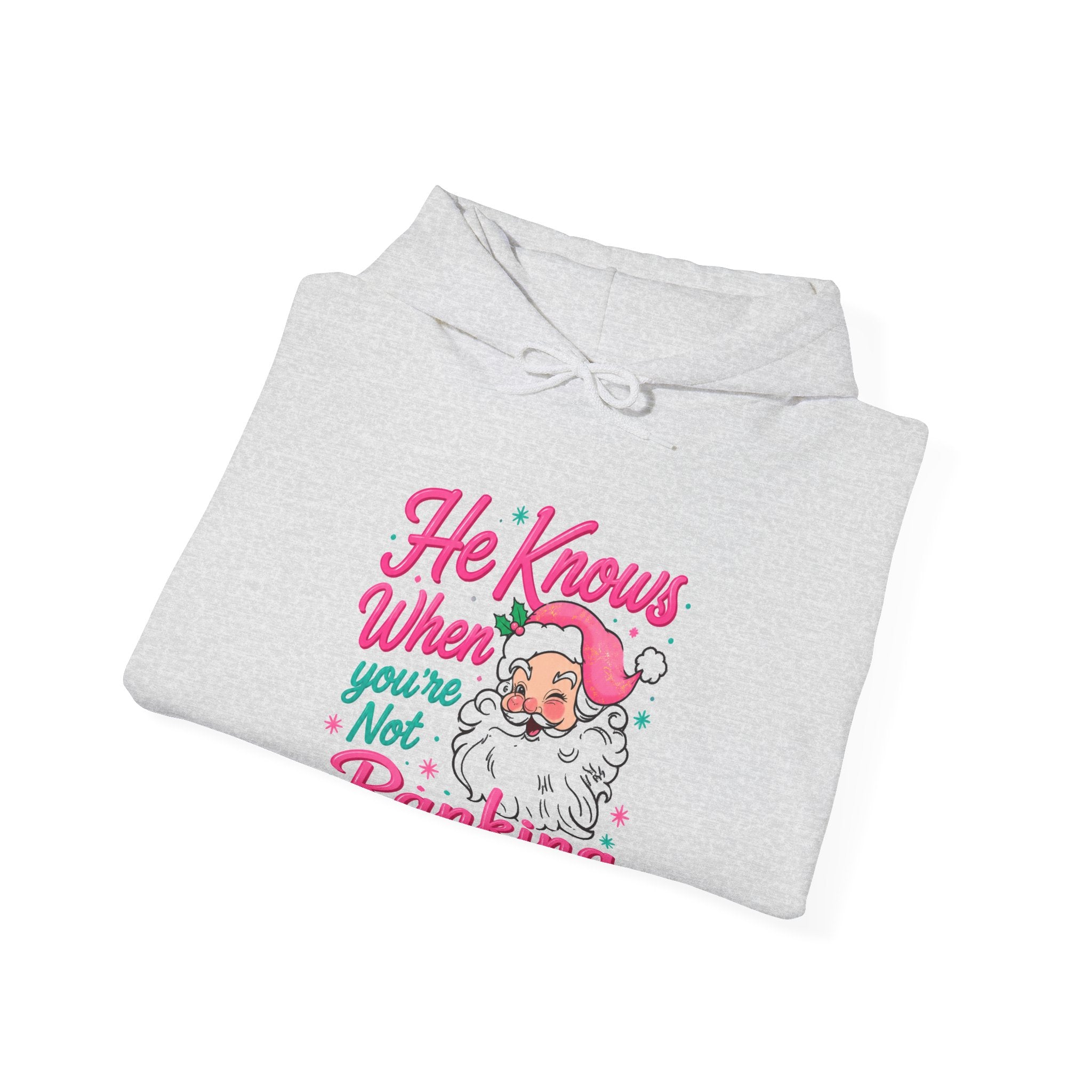 Santa Graphic Hoodie — "He Knows When You’re Not Ranking" SEO Funny Holiday Hoodie (Search Perfect Back)
