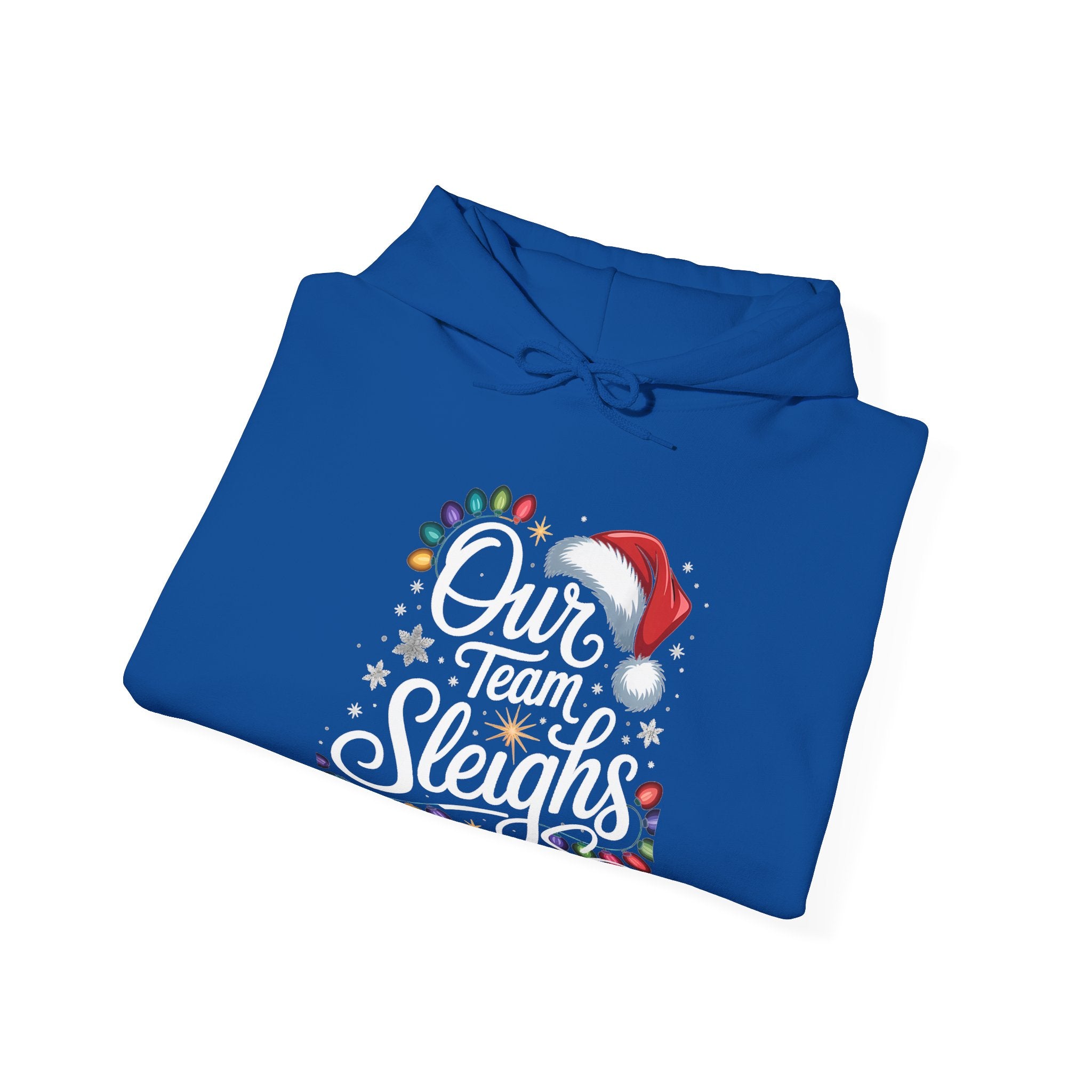 Our Team Sleighs Search Perfect Hoodie — Christmas Lights & Santa Hat Pullover