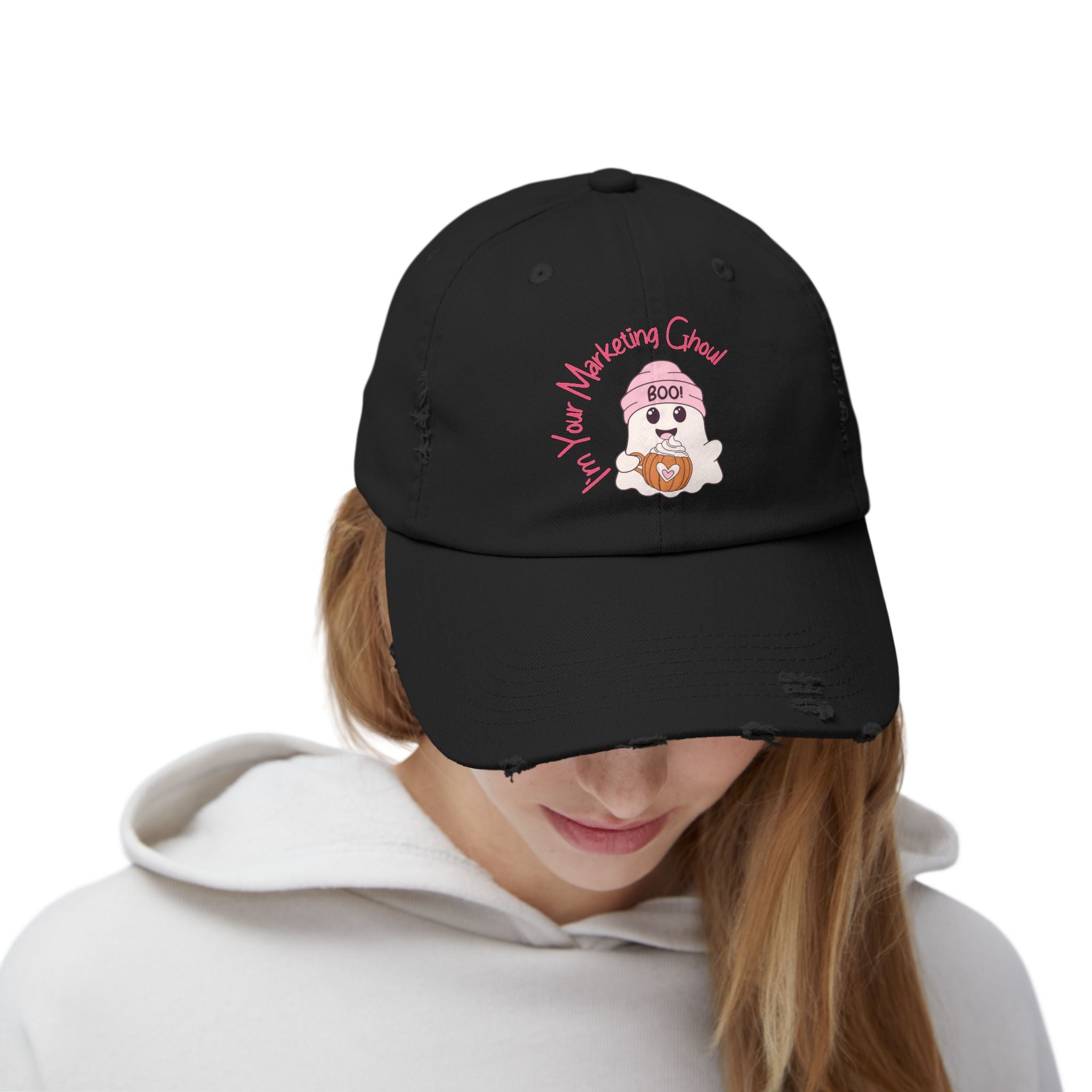 Unisex Distressed Cap – I'm Your Marketing Ghoul, Casual Hat for Creative Professionals, Gift for Marketers