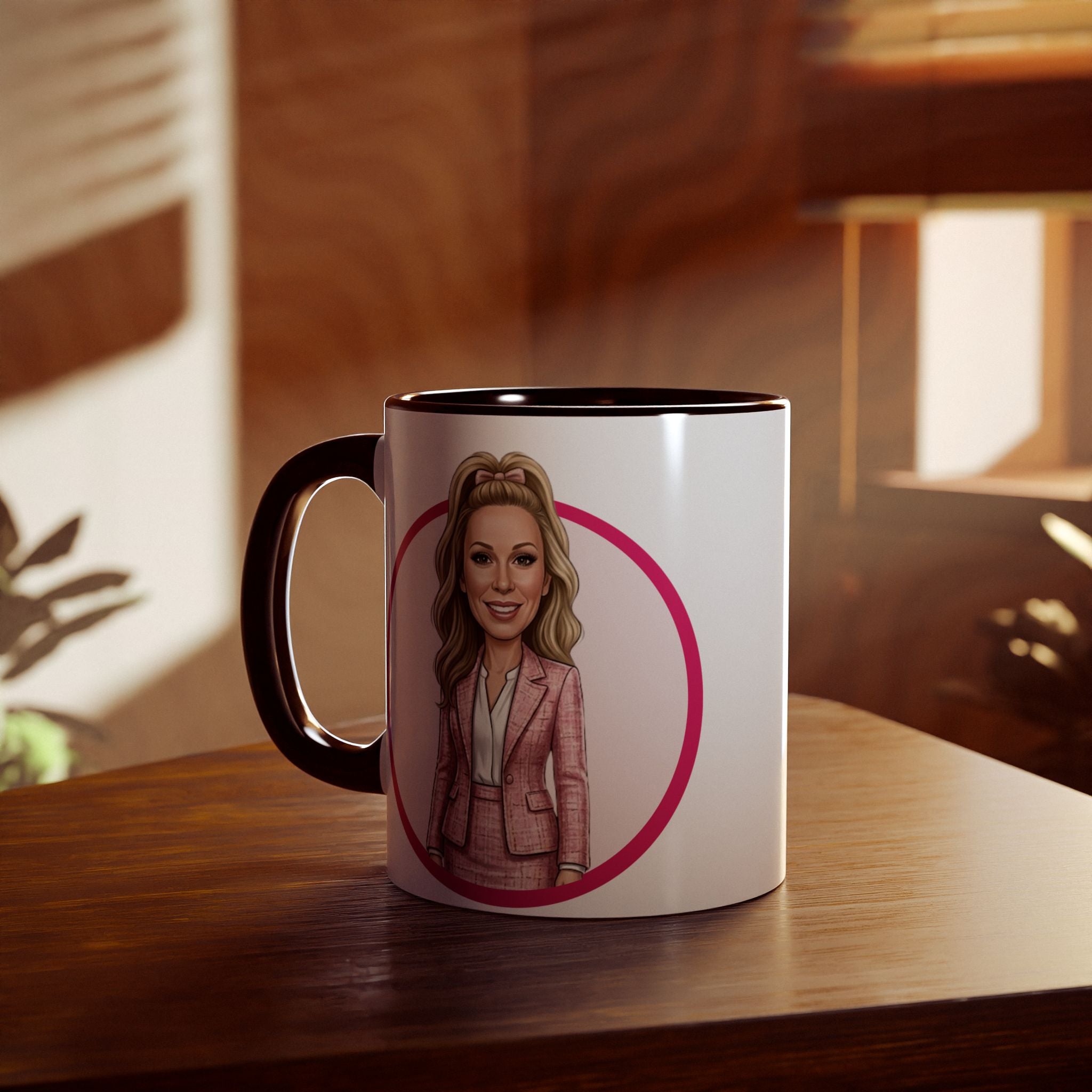 Pink Caricature Portrait Accent Mug — Search Perfect Caricature Christmas