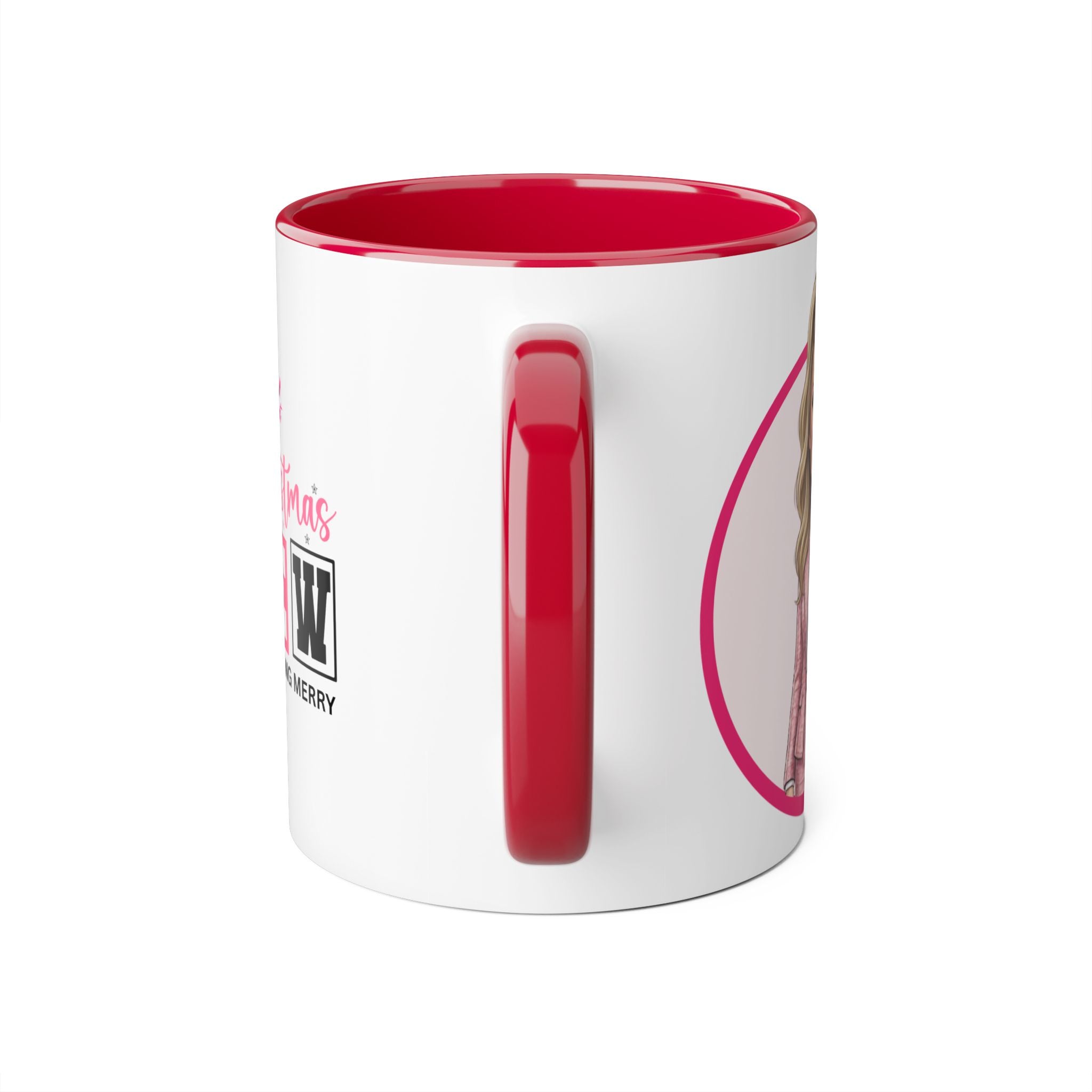 Pink Caricature Portrait Accent Mug — Search Perfect Caricature Christmas