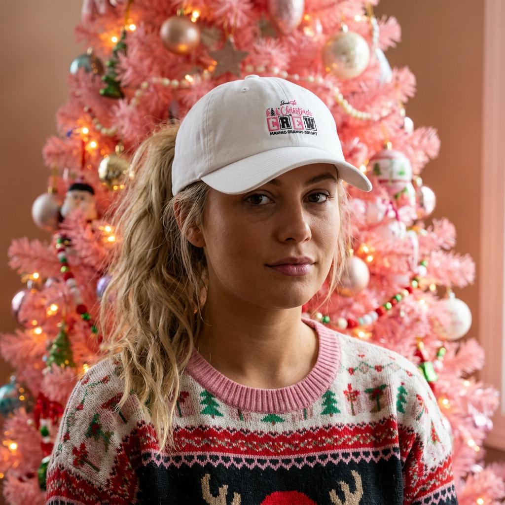 Search Perfect Christmas Crew Dad Hat – Seasonal Holiday Baseball Cap with 'Christmas Crew' Design