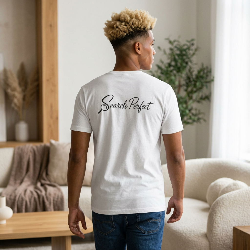 Search Perfect T-Shirt — Minimalist Script Back Logo Tee