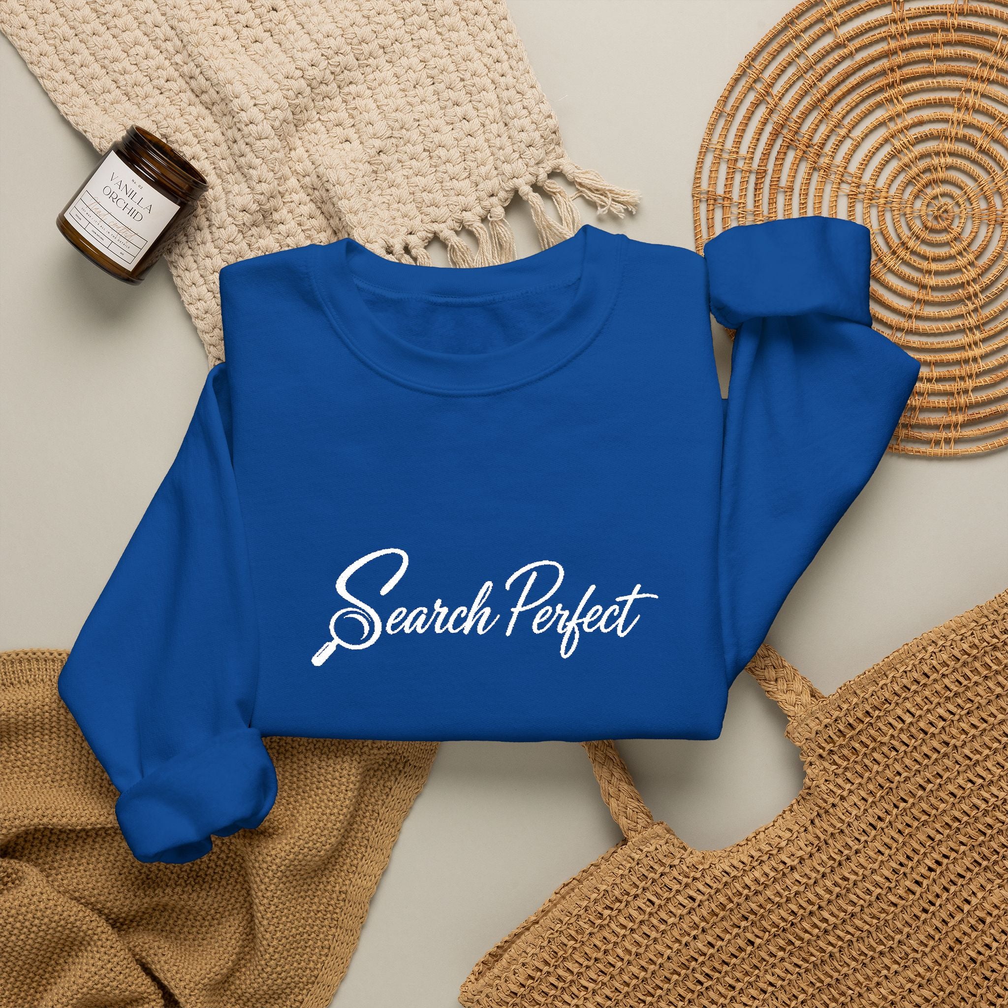 Crewneck Sweatshirt - Search Perfect White Logo Casual Pullover