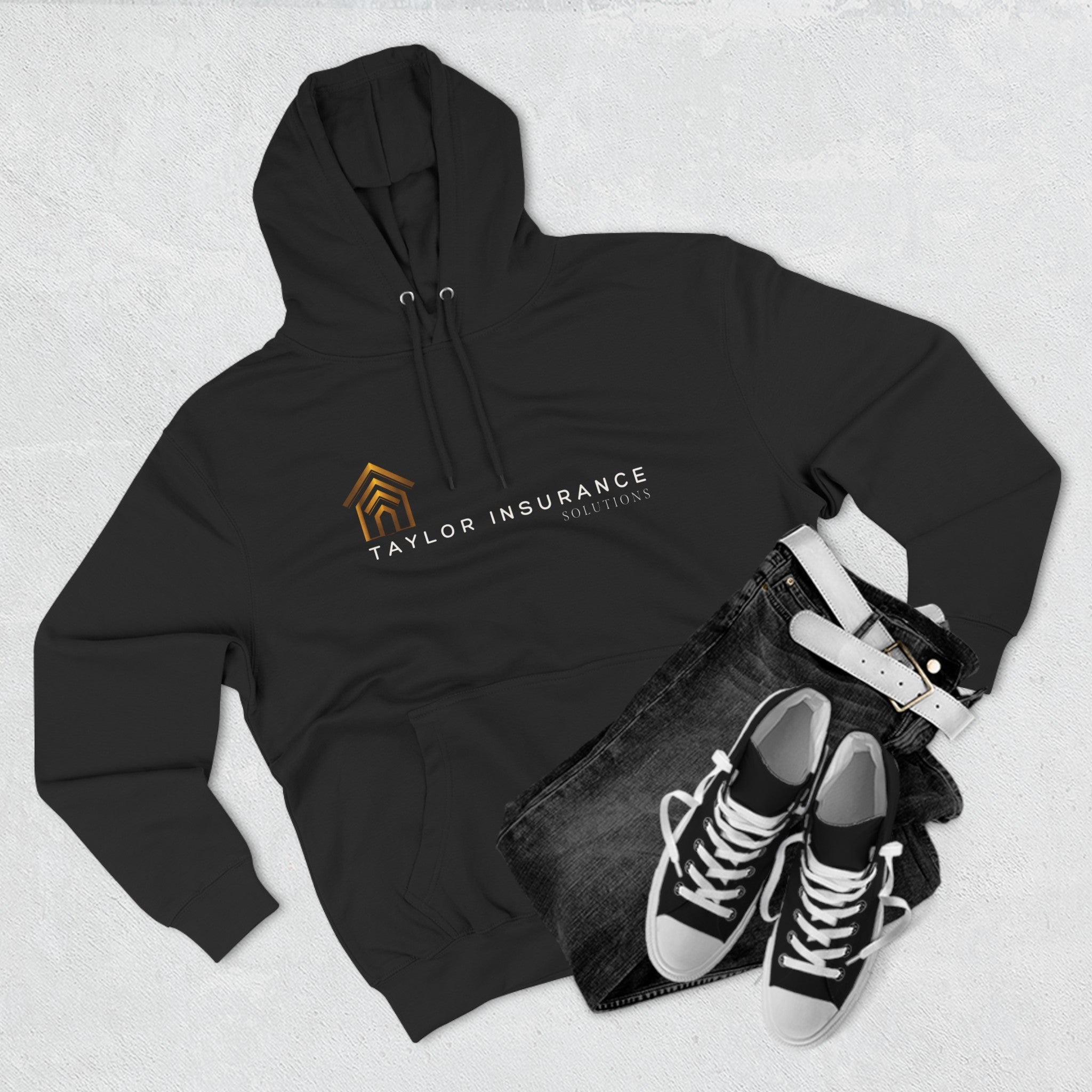 Three-Panel Fleece Hoodie White Logo  - Monette Taylor