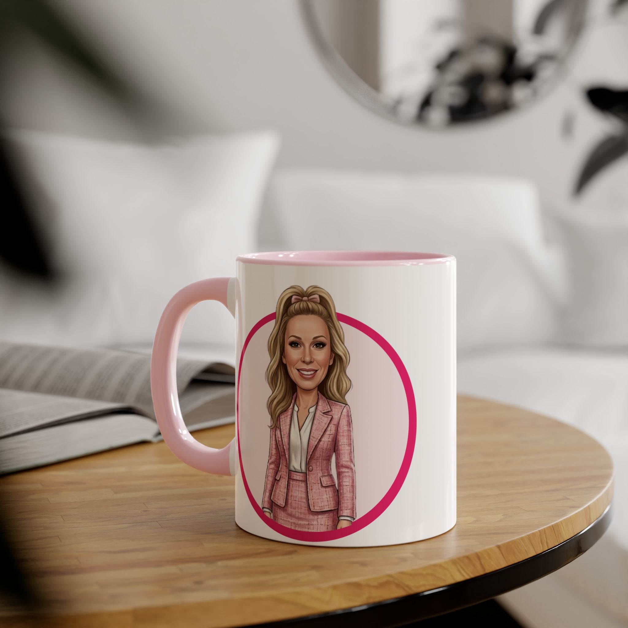 Pink Caricature Portrait Accent Mug — Search Perfect Caricature Christmas