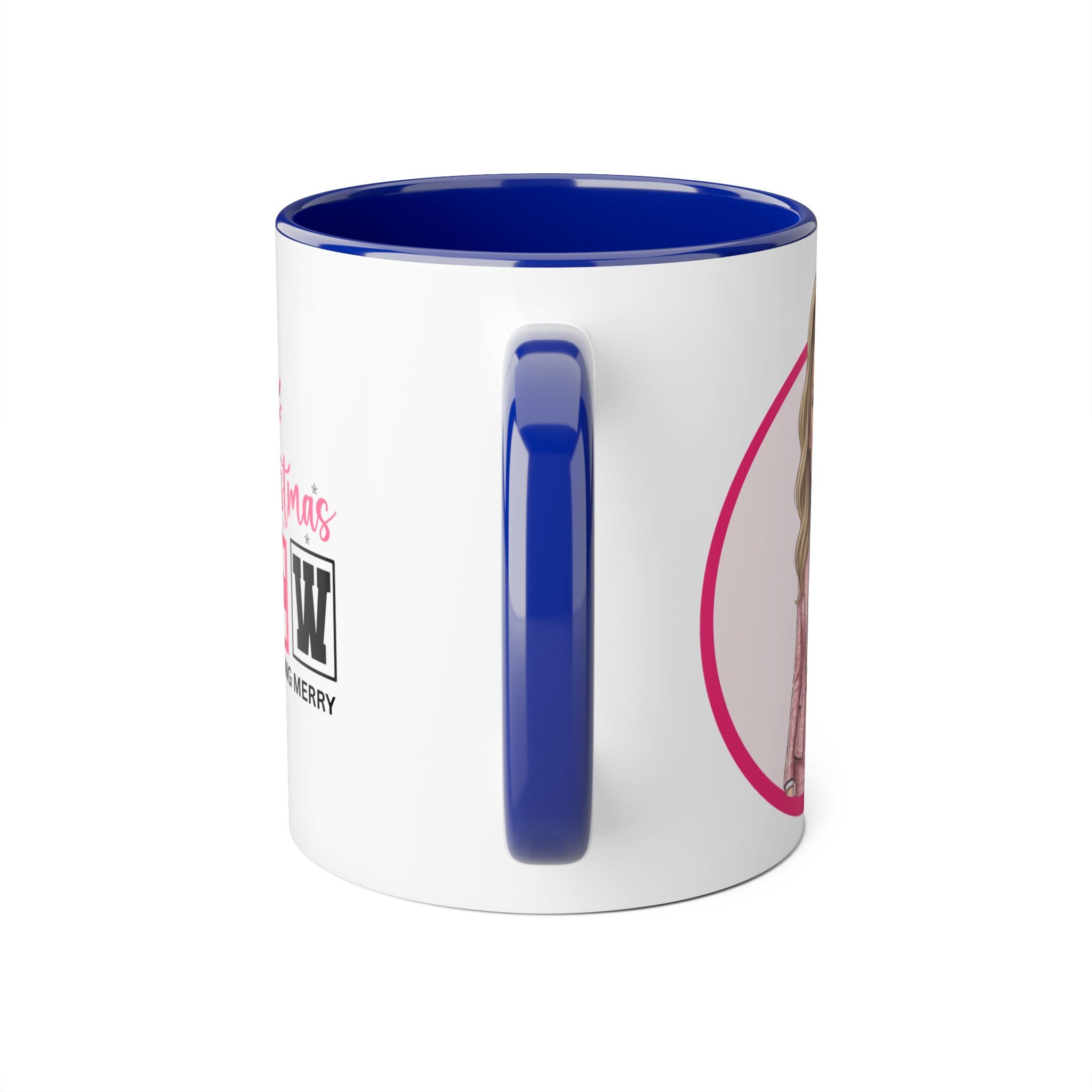 Pink Caricature Portrait Accent Mug — Search Perfect Caricature Christmas