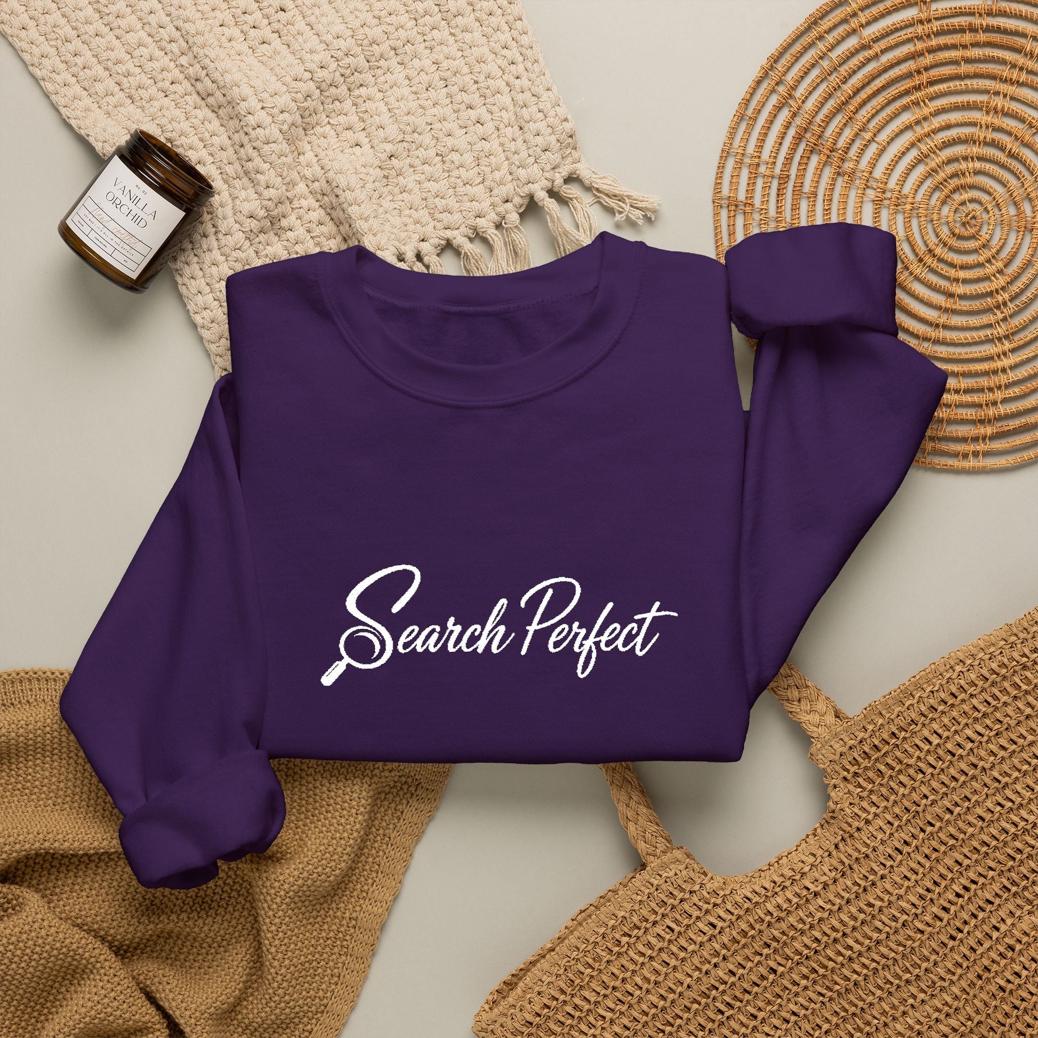 Crewneck Sweatshirt - Search Perfect White Logo Casual Pullover