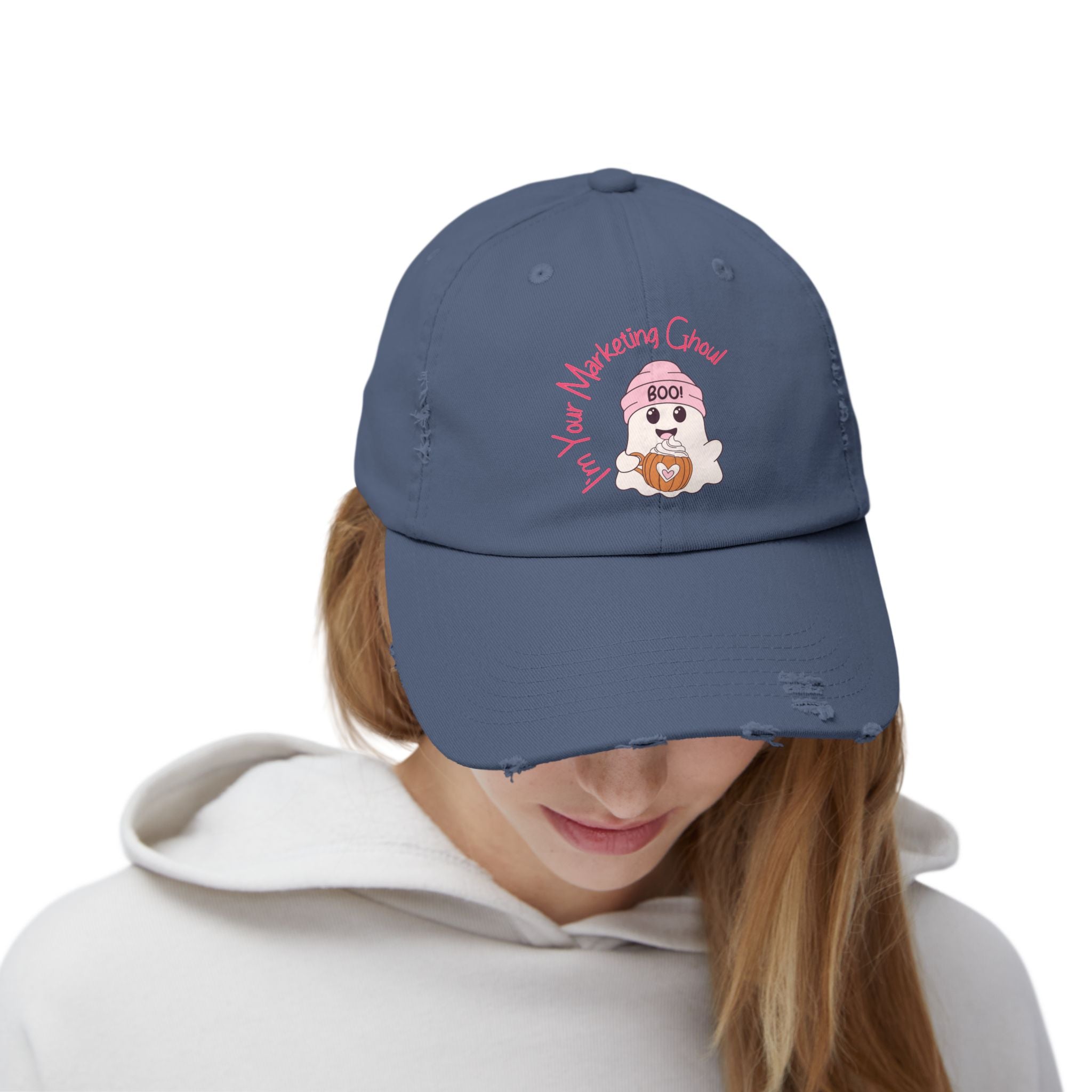 Unisex Distressed Cap – I'm Your Marketing Ghoul, Casual Hat for Creative Professionals, Gift for Marketers