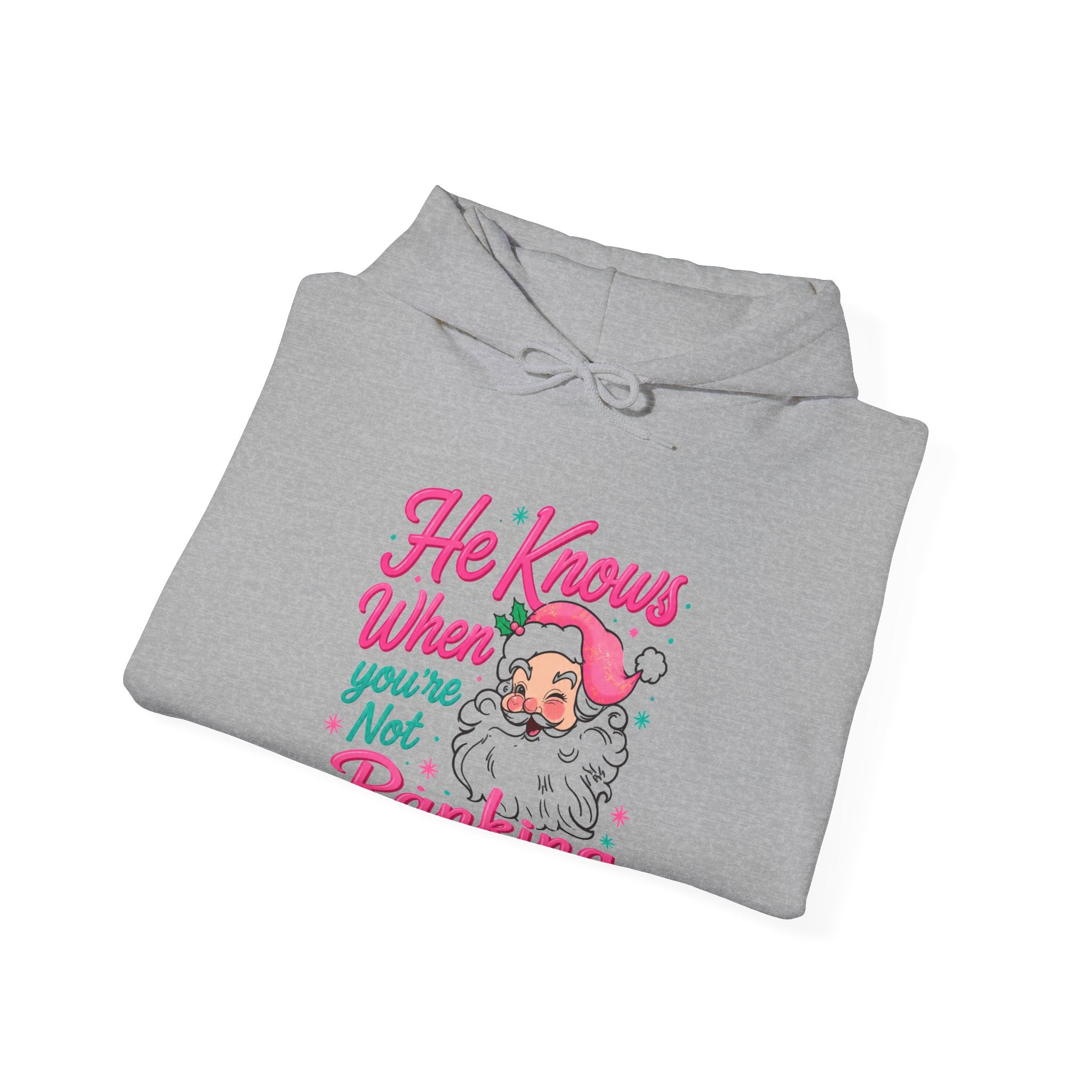 Santa Graphic Hoodie — "He Knows When You’re Not Ranking" SEO Funny Holiday Hoodie (Search Perfect Back)