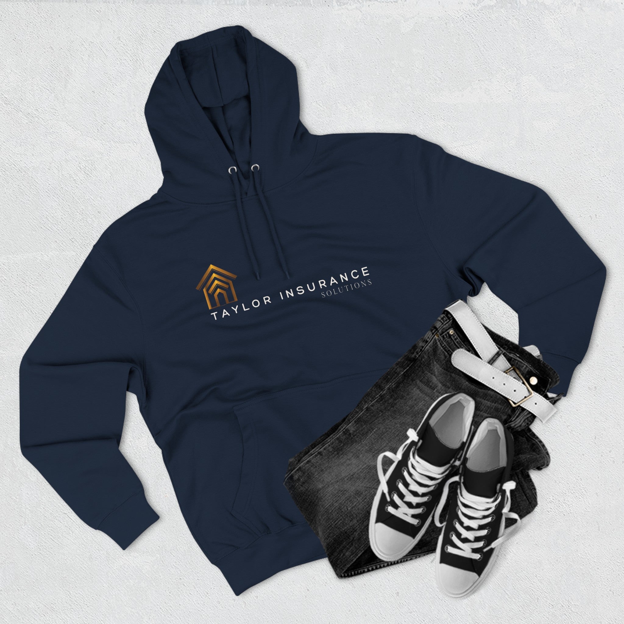 Three-Panel Fleece Hoodie White Logo  - Monette Taylor
