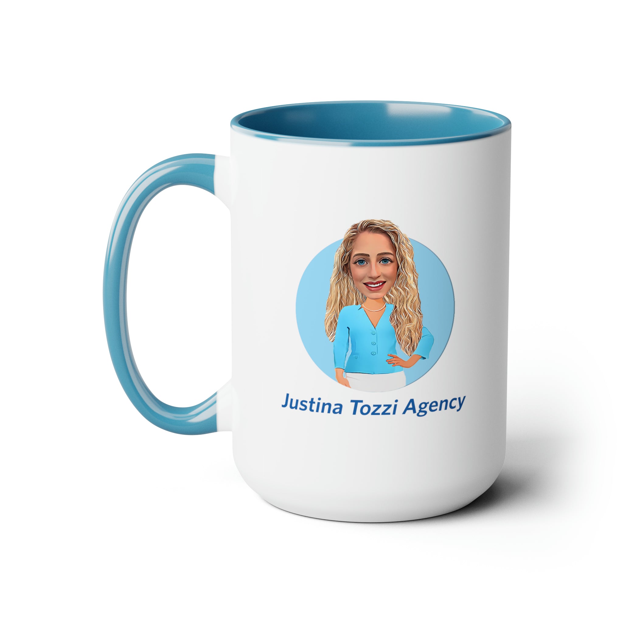 Justina Tozzi Agency Caricature Two-Tone Coffee Mugs, 15oz - Justina
