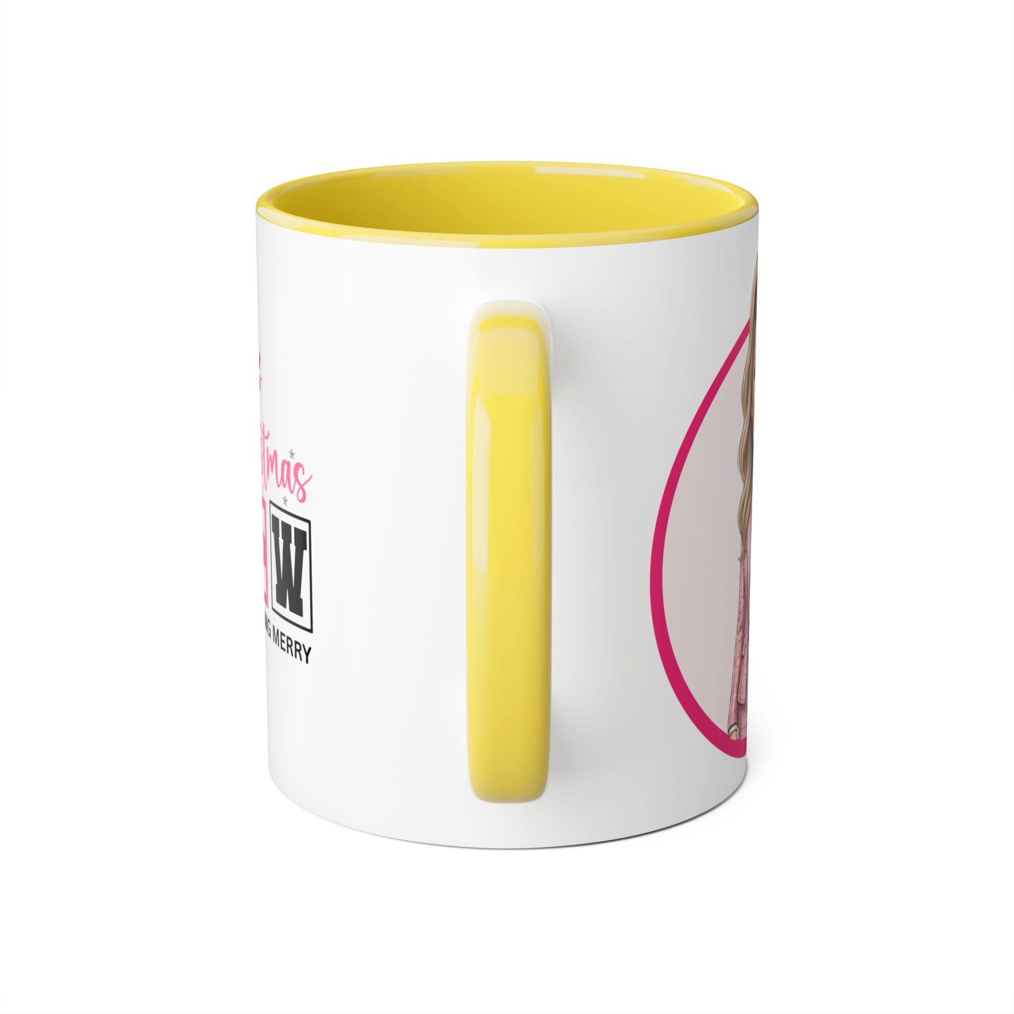 Pink Caricature Portrait Accent Mug — Search Perfect Caricature Christmas