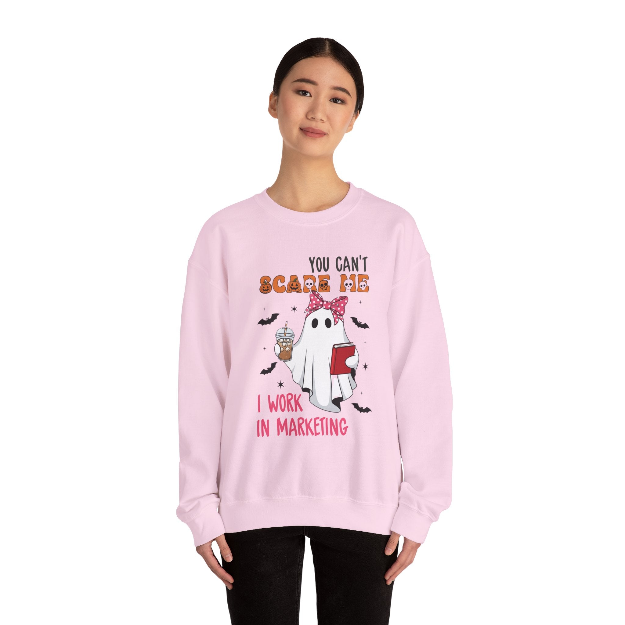 Funny Marketing Sweatshirt, Cute Ghost Ghoul Design, Halloween Gift, Unisex Crewneck, Work Humor