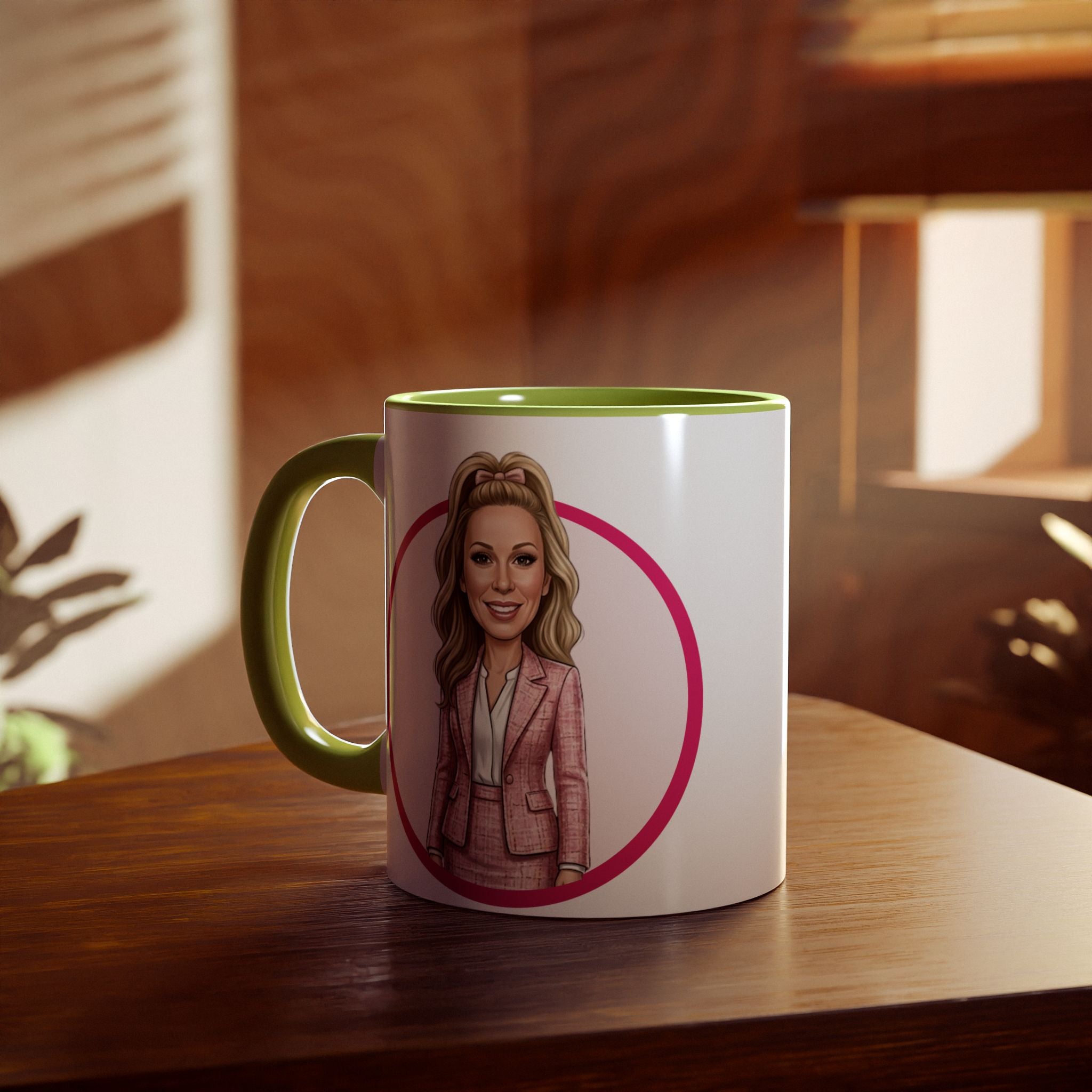 Pink Caricature Portrait Accent Mug — Search Perfect Caricature Christmas