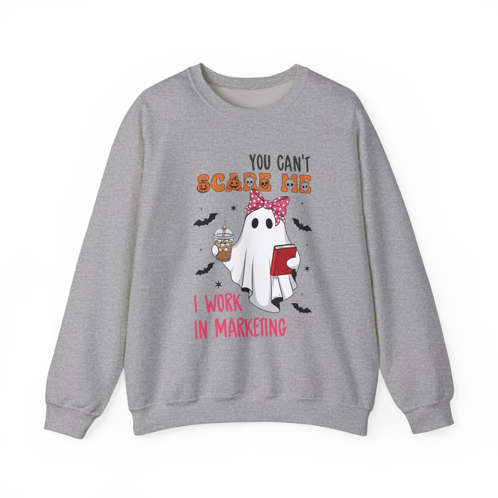 Funny Marketing Sweatshirt, Cute Ghost Ghoul Design, Halloween Gift, Unisex Crewneck, Work Humor