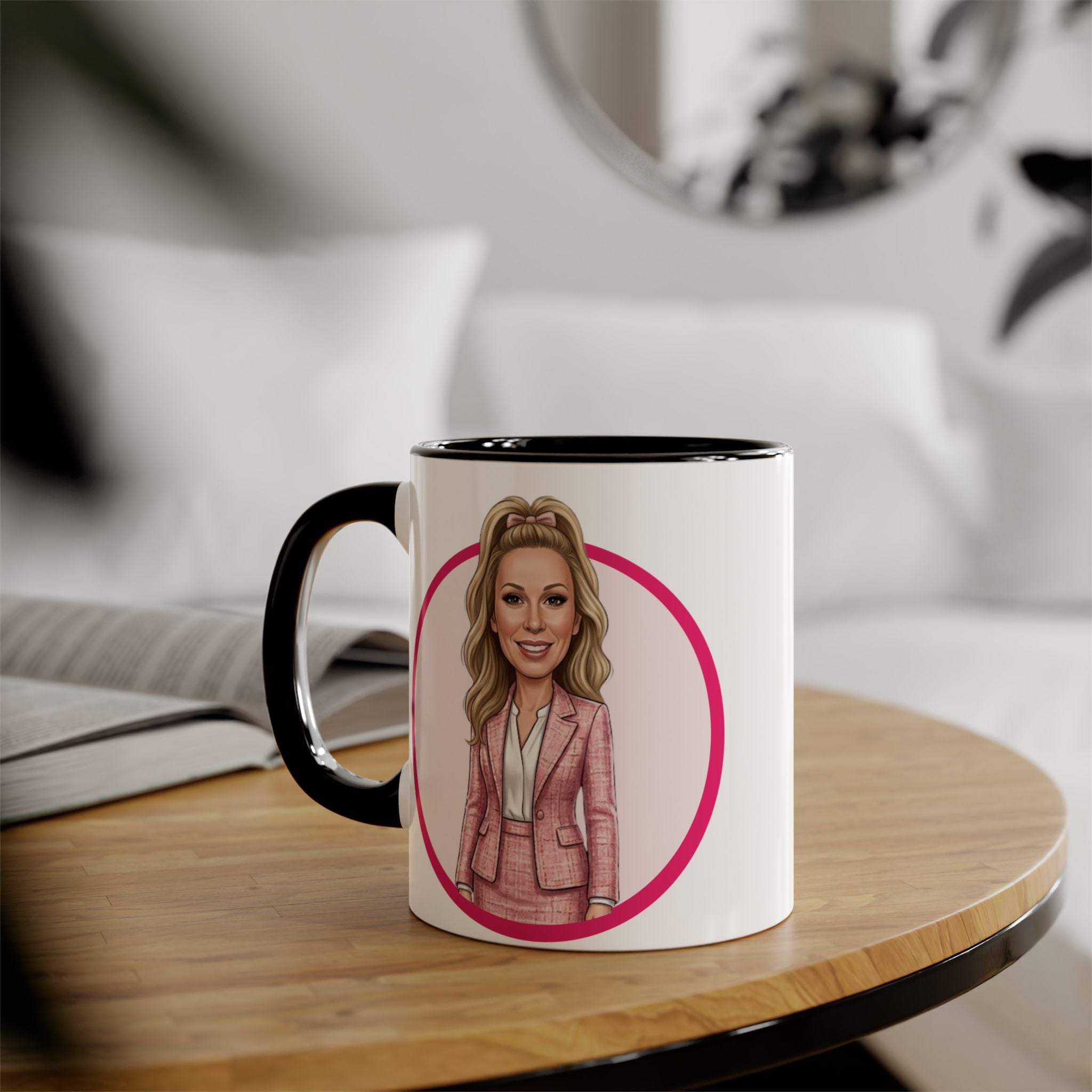 Pink Caricature Portrait Accent Mug — Search Perfect Caricature Christmas
