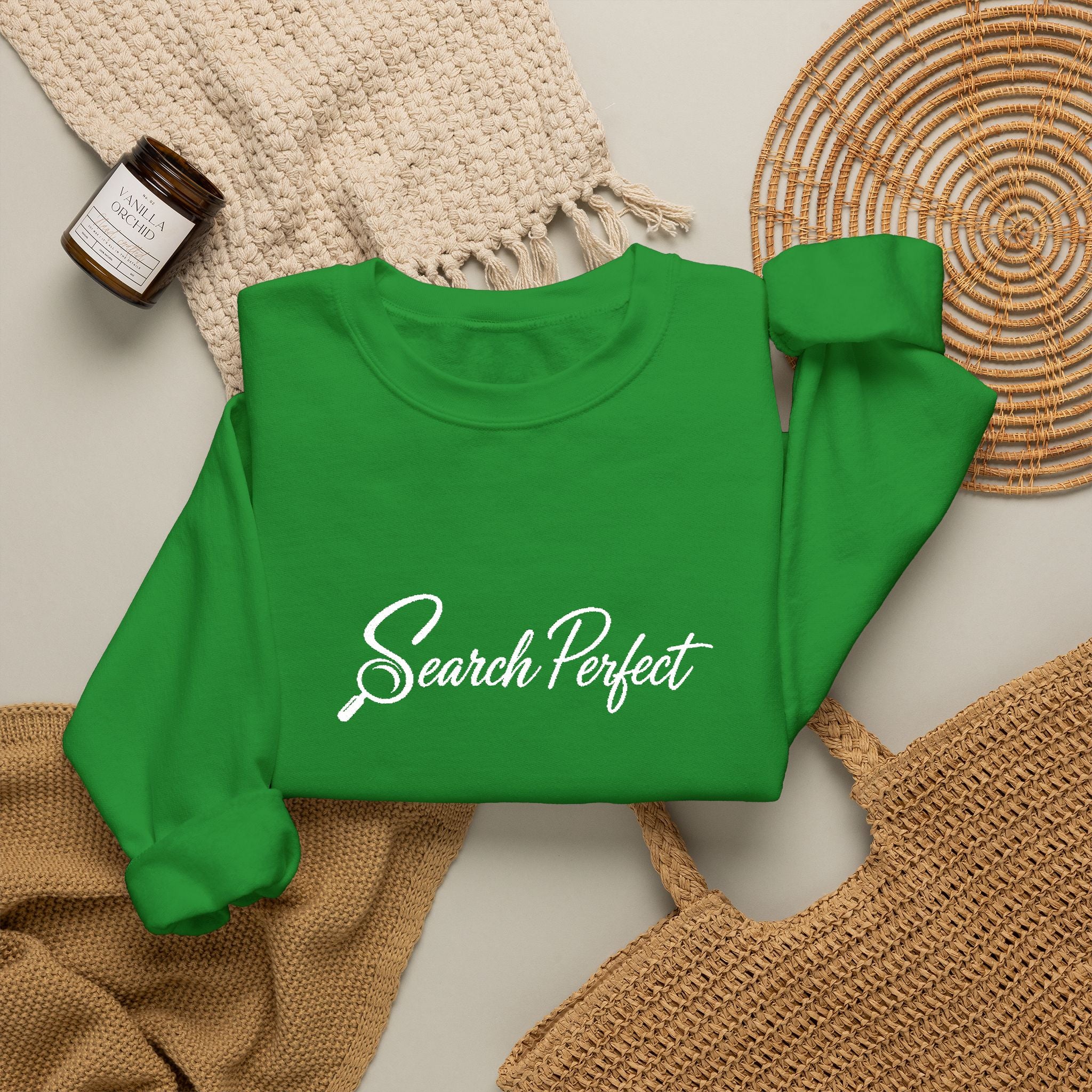 Crewneck Sweatshirt - Search Perfect White Logo Casual Pullover