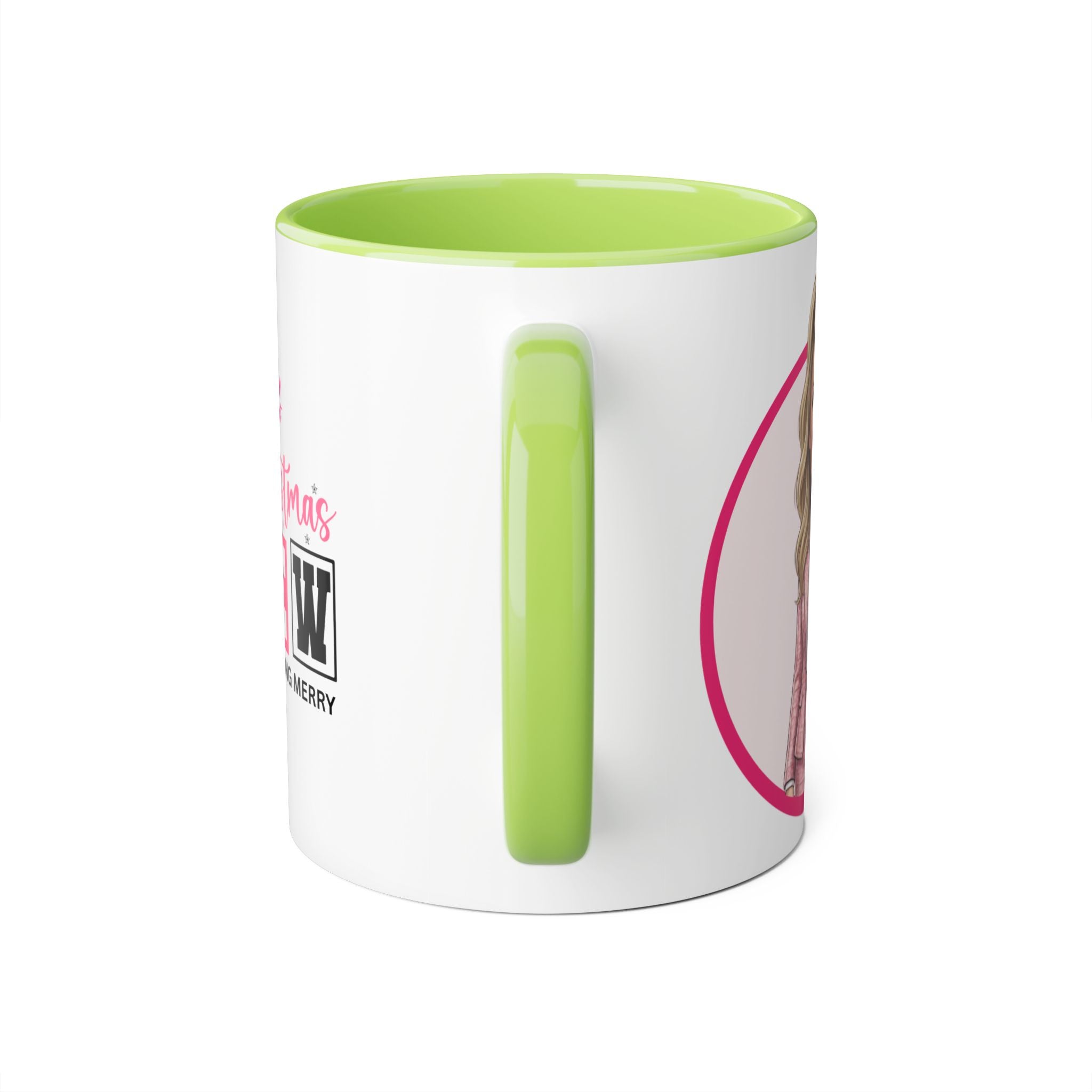 Pink Caricature Portrait Accent Mug — Search Perfect Caricature Christmas