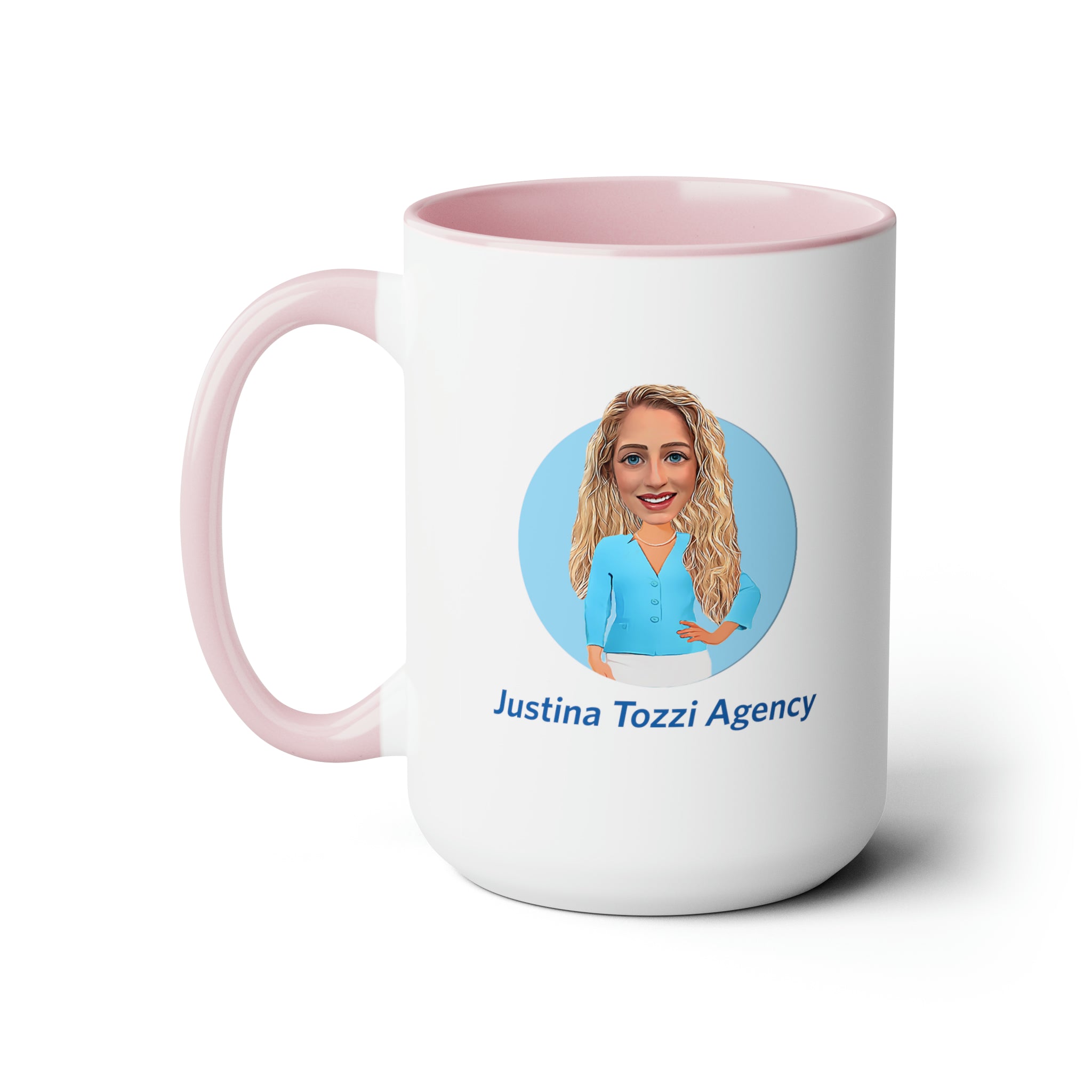 Justina Tozzi Agency Caricature Two-Tone Coffee Mugs, 15oz - Justina
