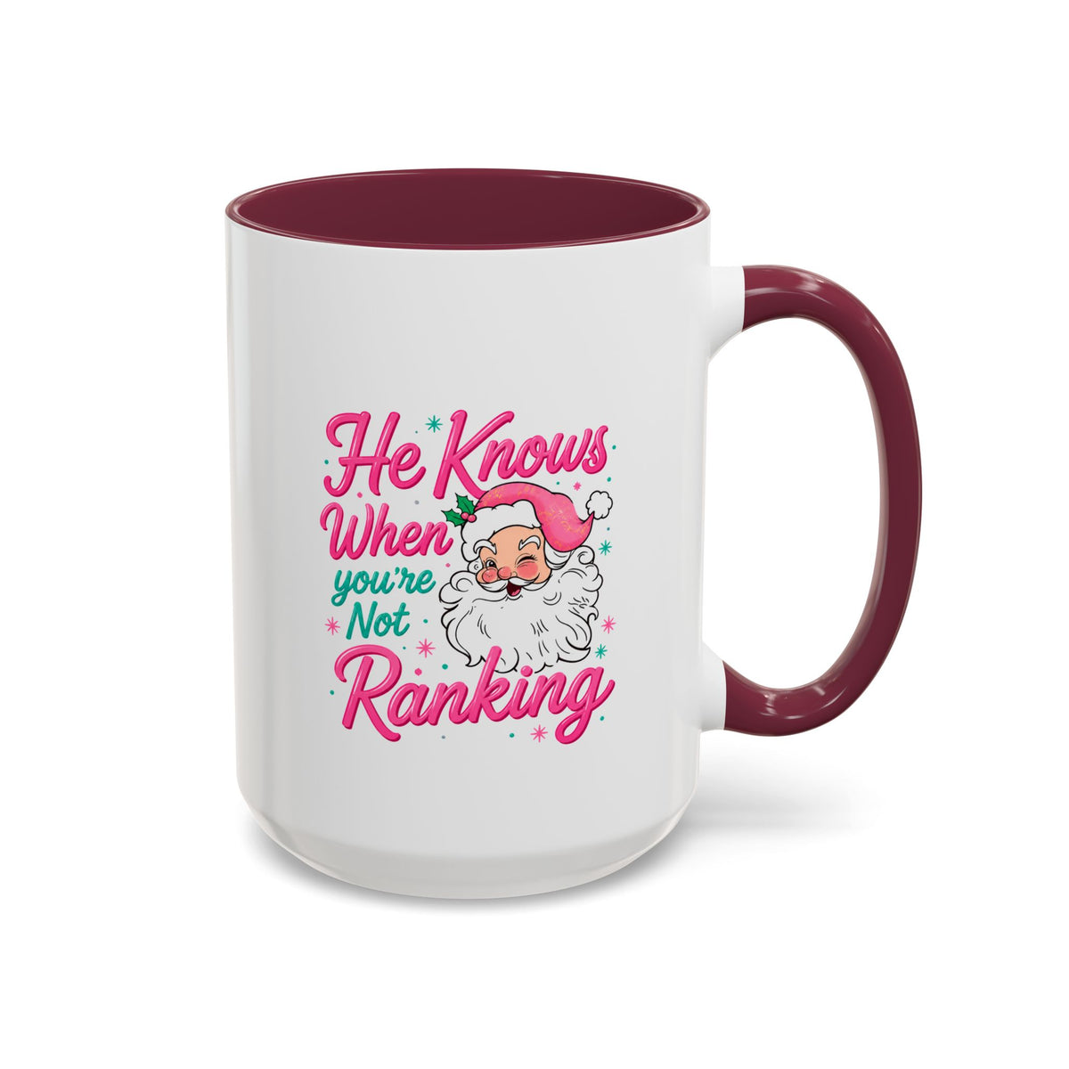 He Knows When You’re Not Ranking Funny Santa Mug with Caricature