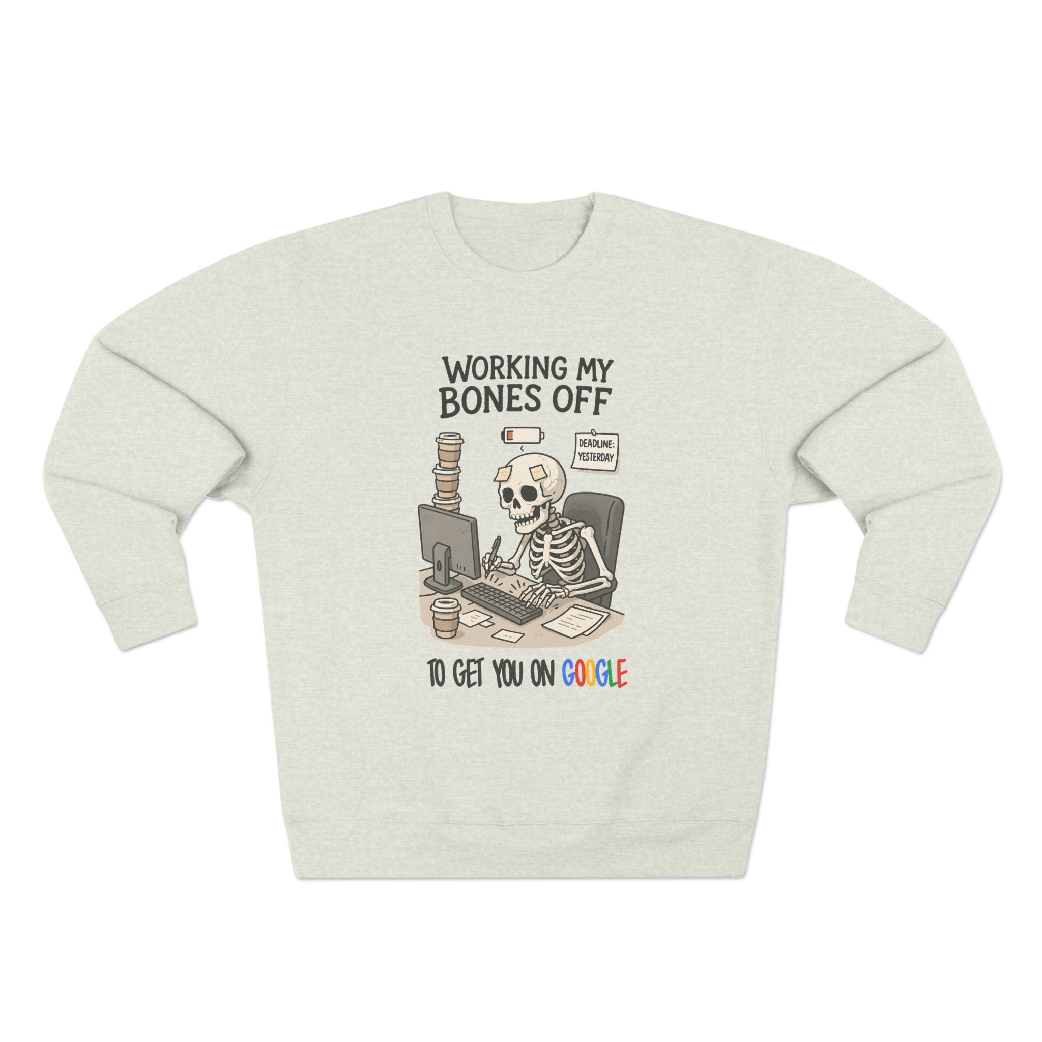 Unisex Working My Bones Off Sweatshirt, Funny Skeleton Crewneck, Casual Gift, Halloween Apparel, Office Humor Clothing, Relaxed Fit Sweatshirt