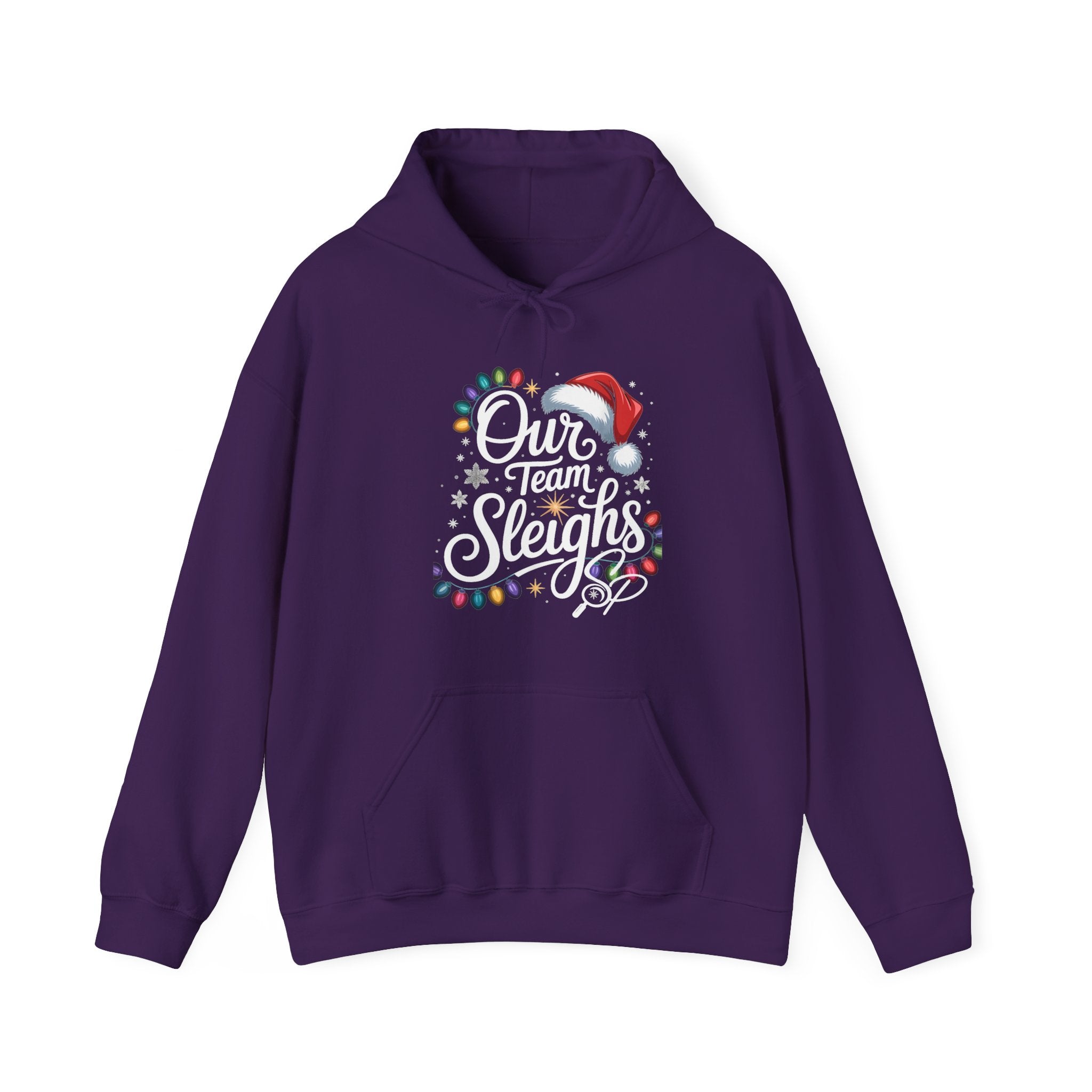 Our Team Sleighs Search Perfect Hoodie — Christmas Lights & Santa Hat Pullover