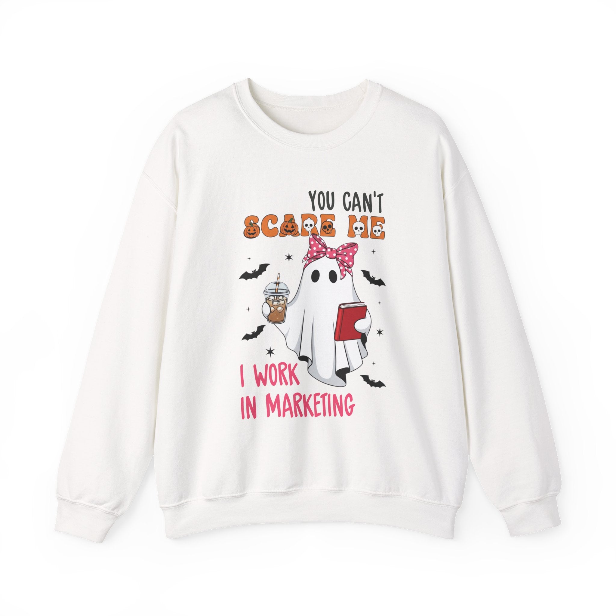 Funny Marketing Sweatshirt, Cute Ghost Ghoul Design, Halloween Gift, Unisex Crewneck, Work Humor